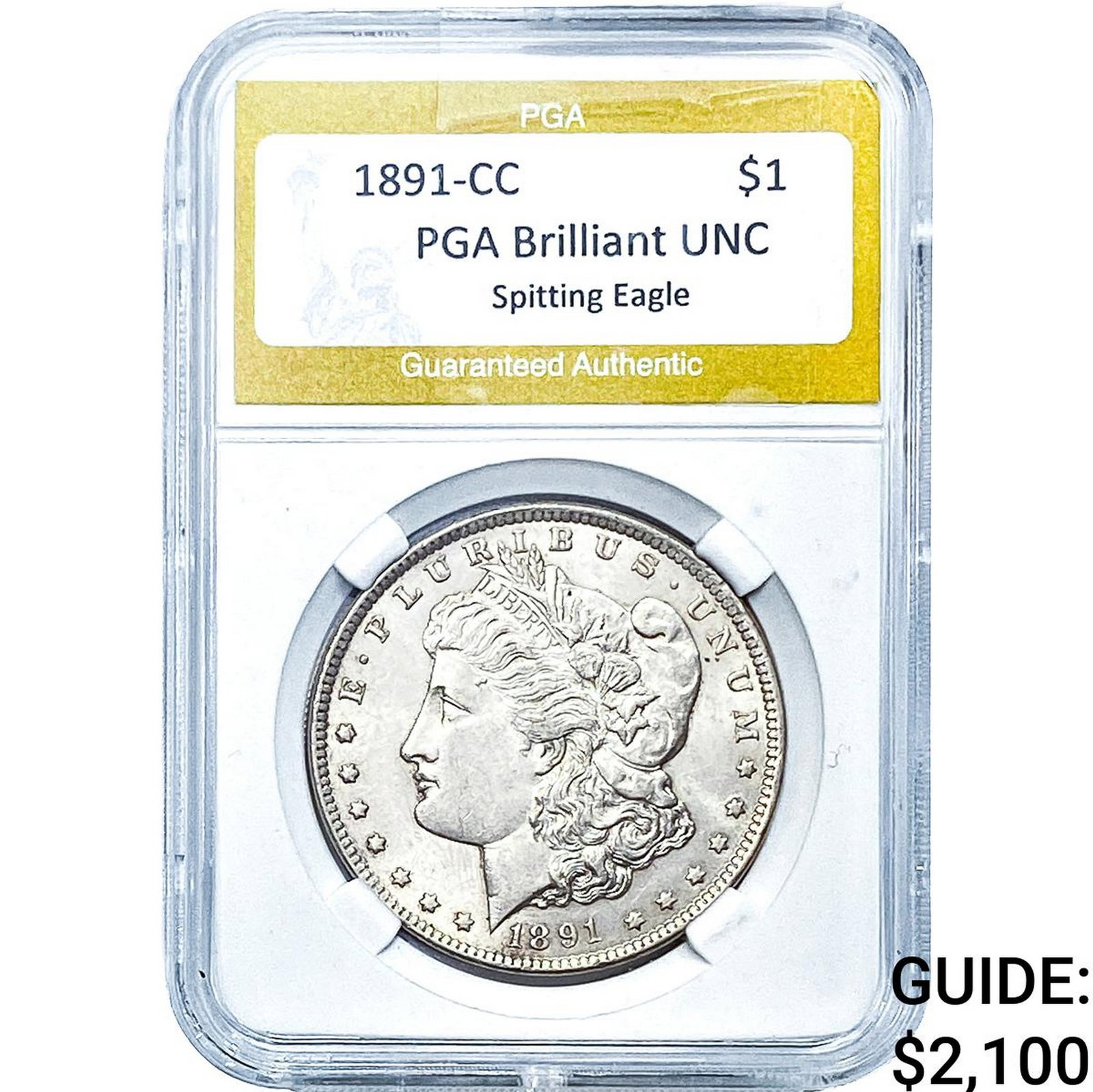 1891-CC Morgan Silver Dollar PGA BU Spitting Eagle: 1891-CC Morgan Silver Dollar PGA BU Spitting Eagle