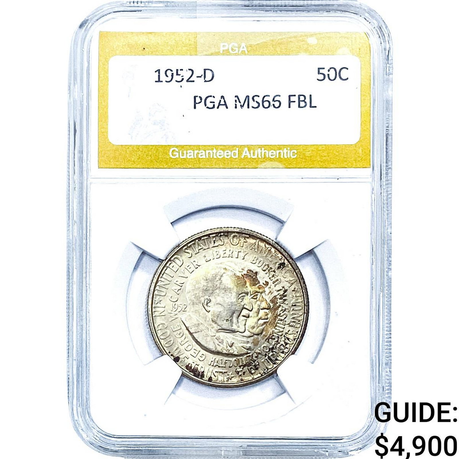 1952-D Booker T Half Dollar PGA MS66 FBL: 1952-D Booker T Half Dollar PGA MS66 FBL