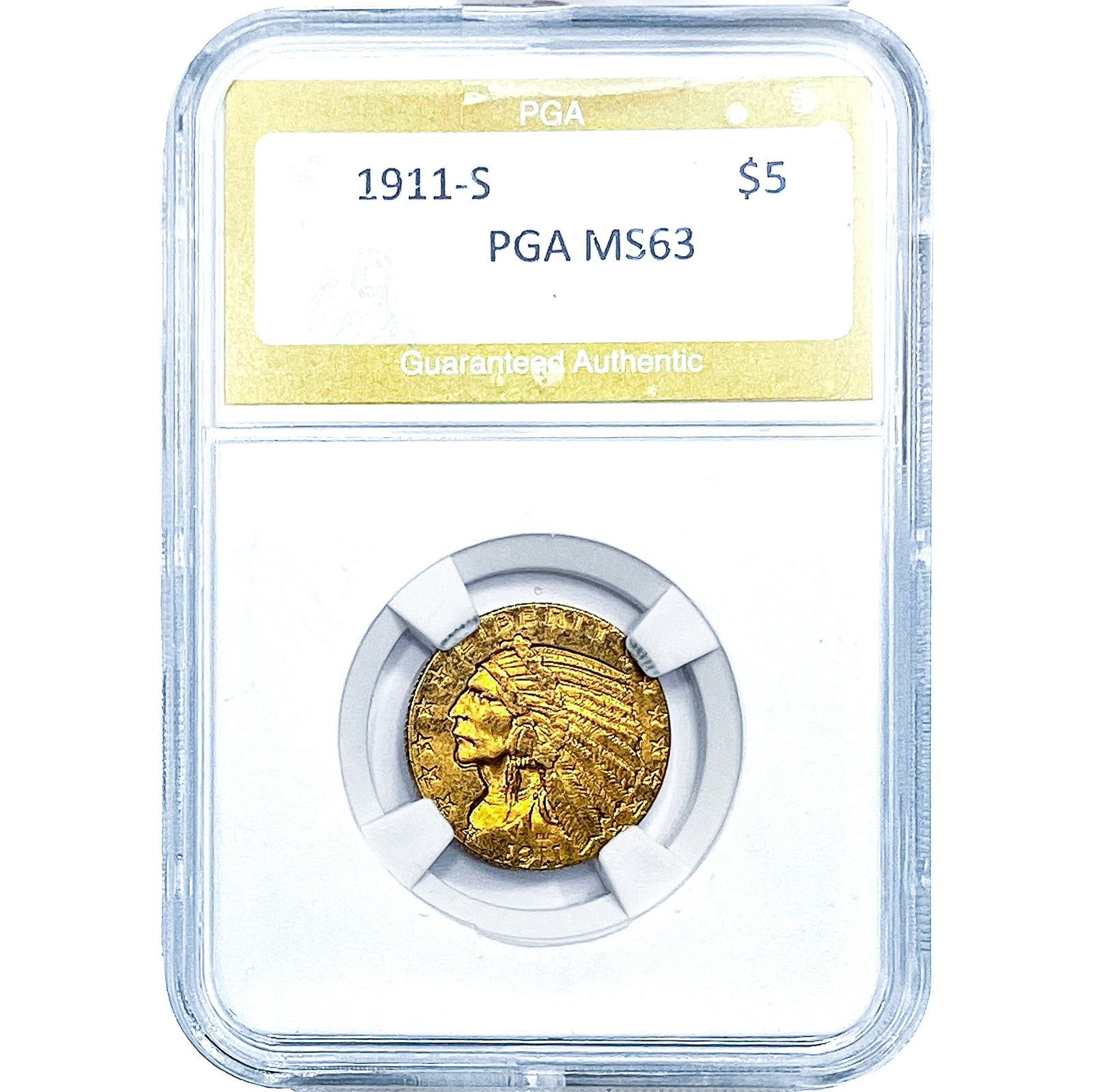 1911-S $5 Gold Half Eagle PGA MS63: 1911-S $5 Gold Half Eagle PGA MS63
