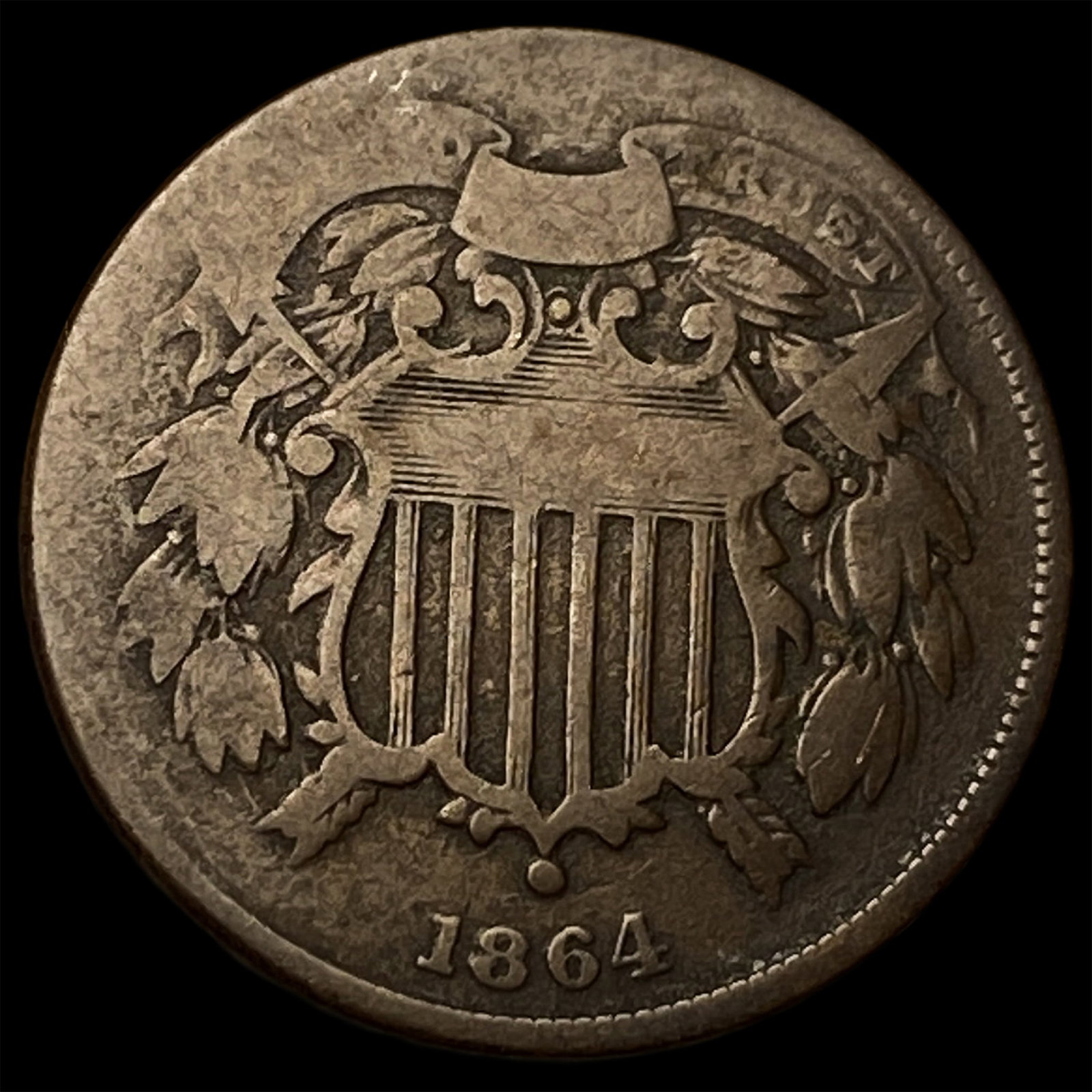 1864 small motto Two Cent piece NICELY CIRCULATED (1 of 2)