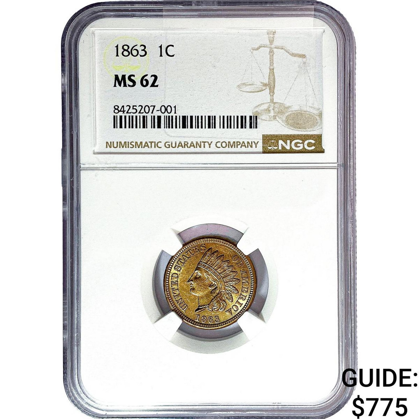 1863 Indian Head Cent NGC MS62: 1863 Indian Head Cent NGC MS62