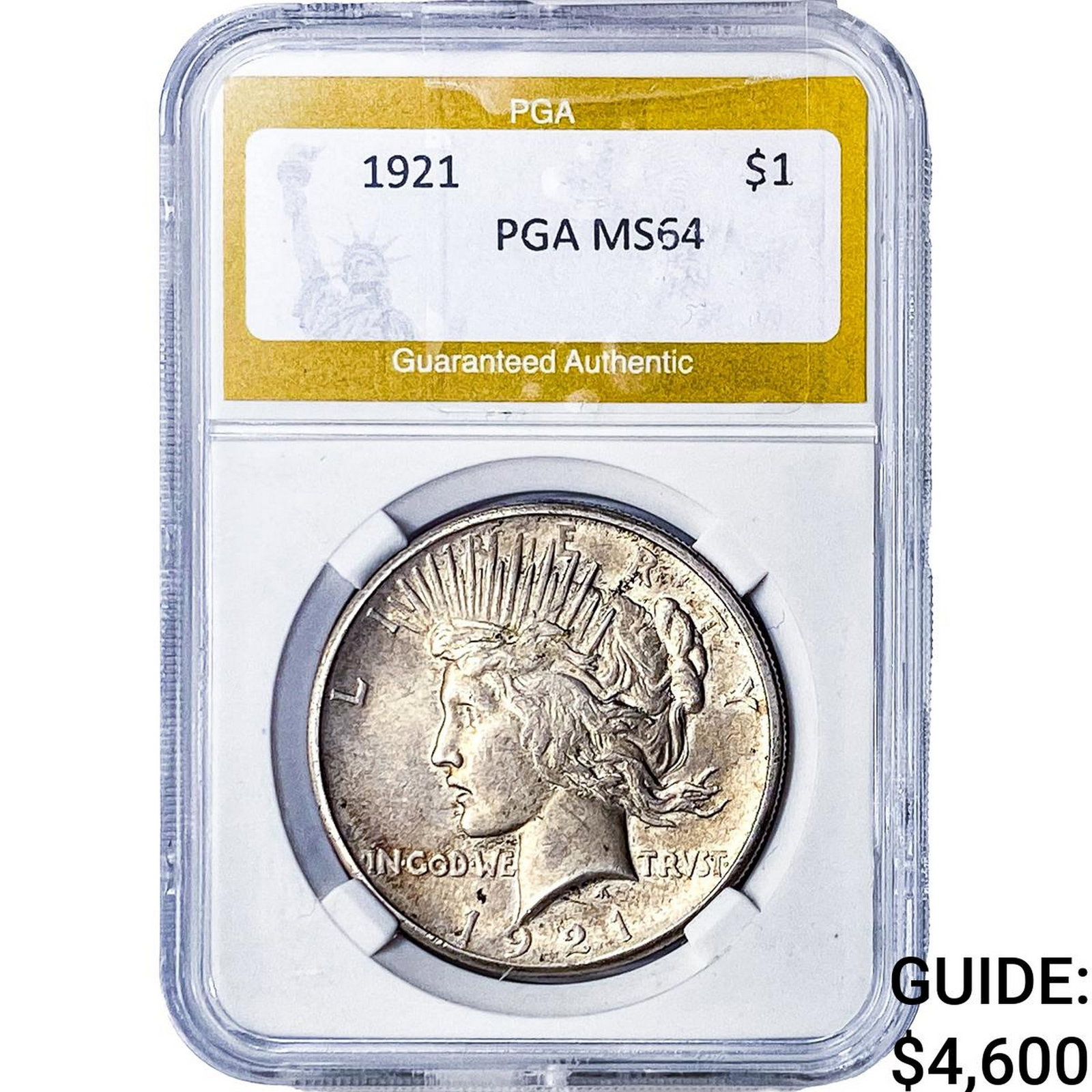1921 Silver Peace Dollar PGA MS64: 1921 Silver Peace Dollar PGA MS64