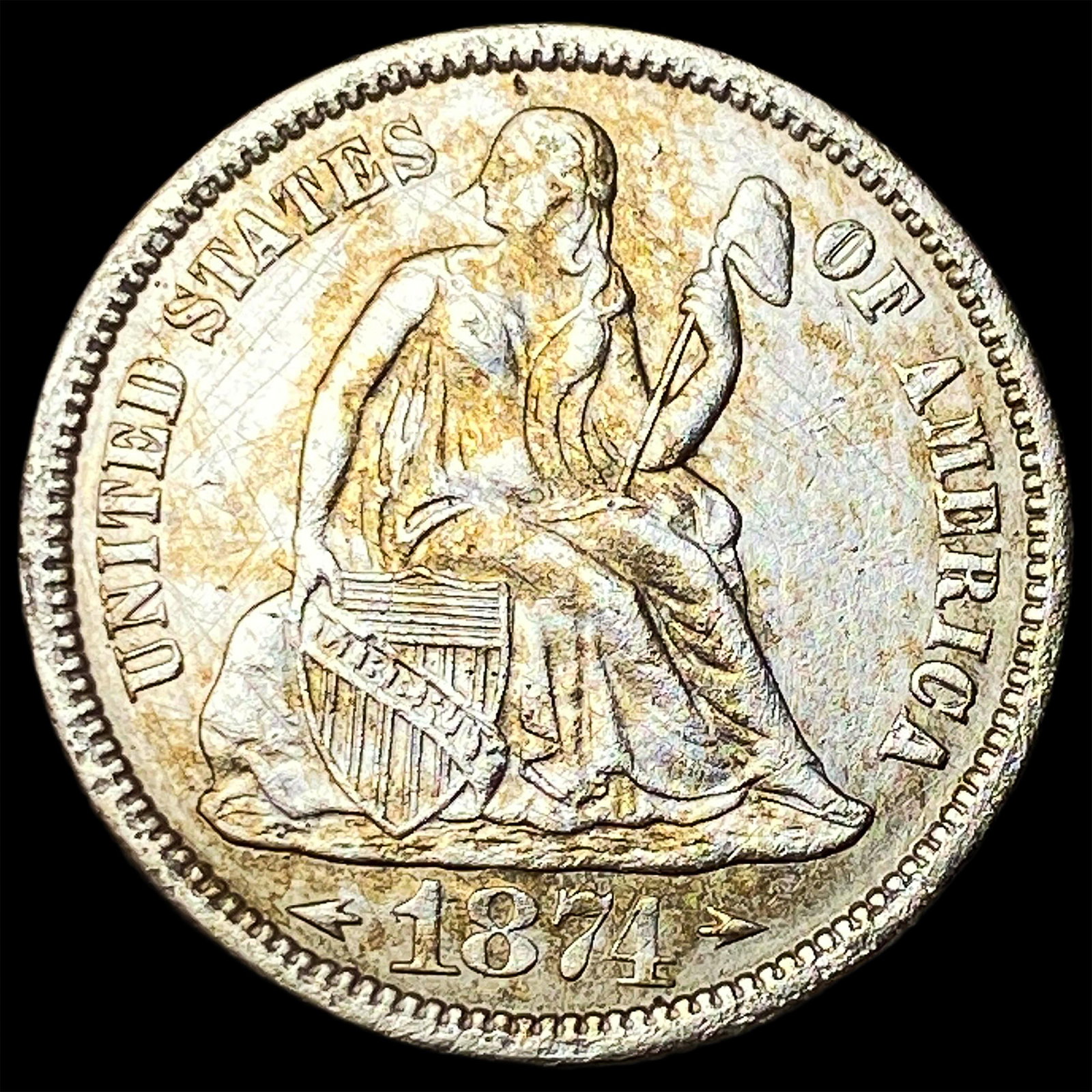 1874 Arrows Seated Liberty Dime CLOSELY UNCIRCULATED: 1874 Arrows Seated Liberty Dime CLOSELY UNCIRCULATED