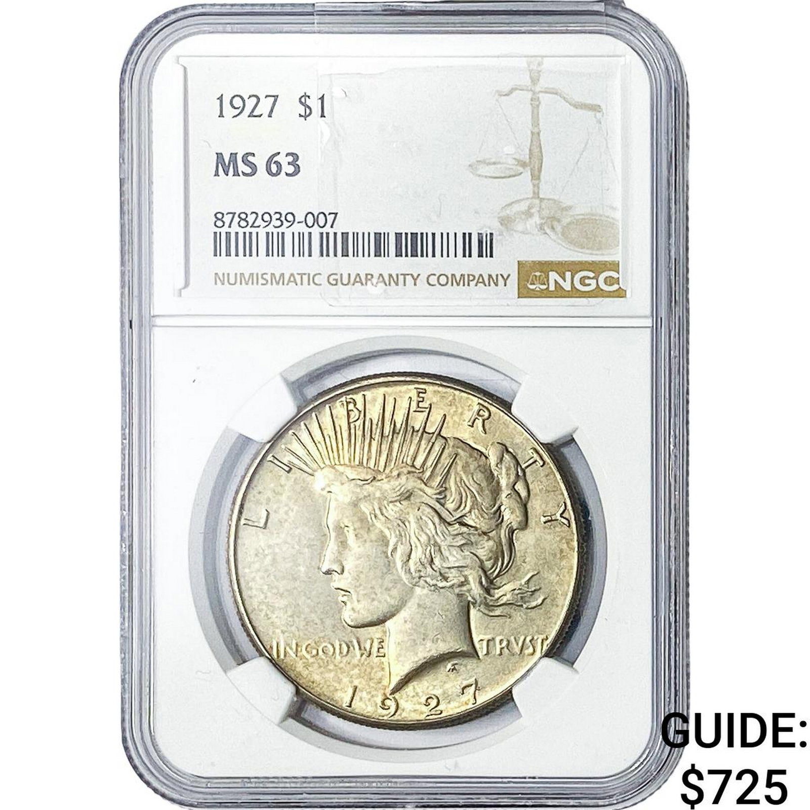 1927 Silver Peace Dollar NGC MS63: 1927 Silver Peace Dollar NGC MS63