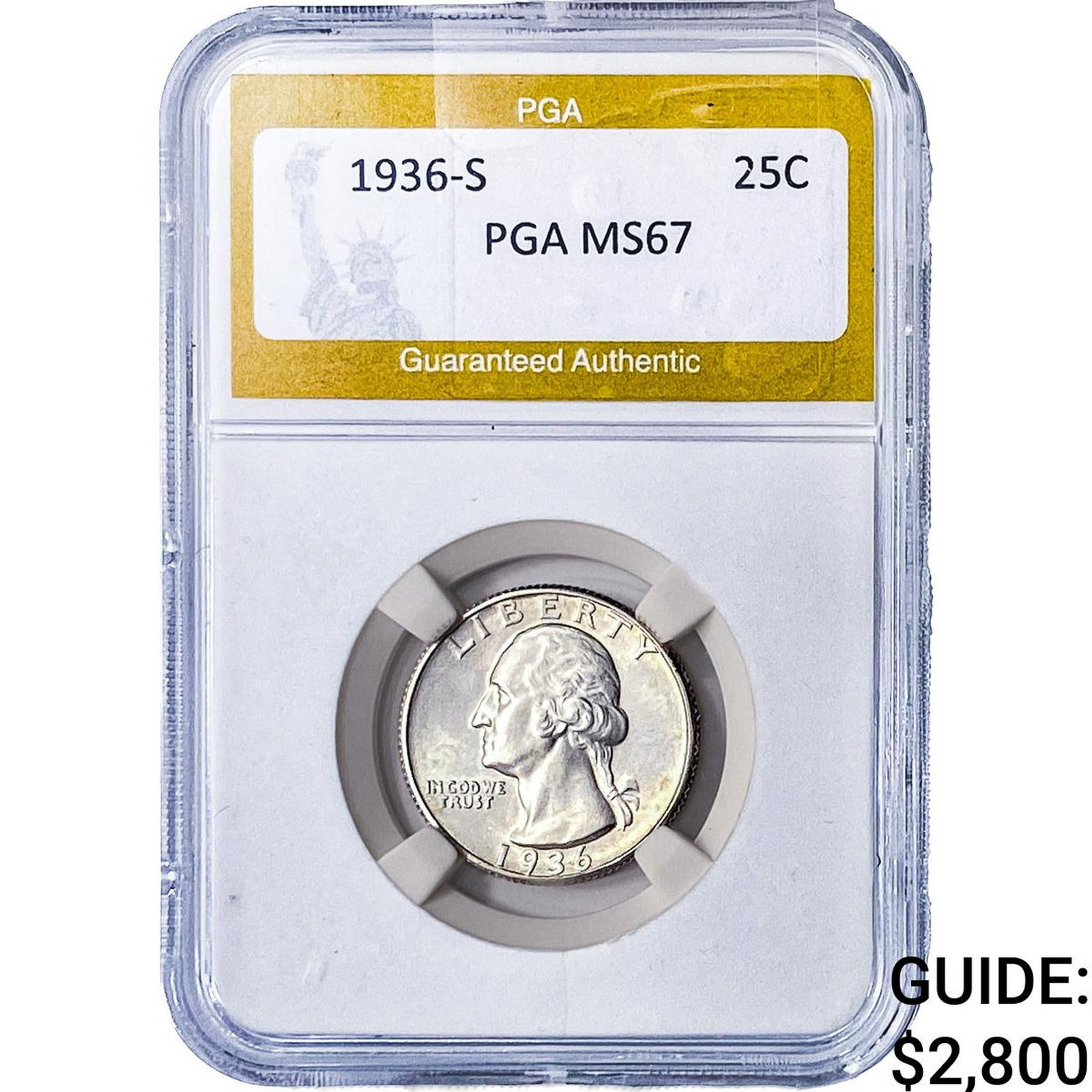 1936-S Washington Silver Quarter PGA MS67: 1936-S Washington Silver Quarter PGA MS67