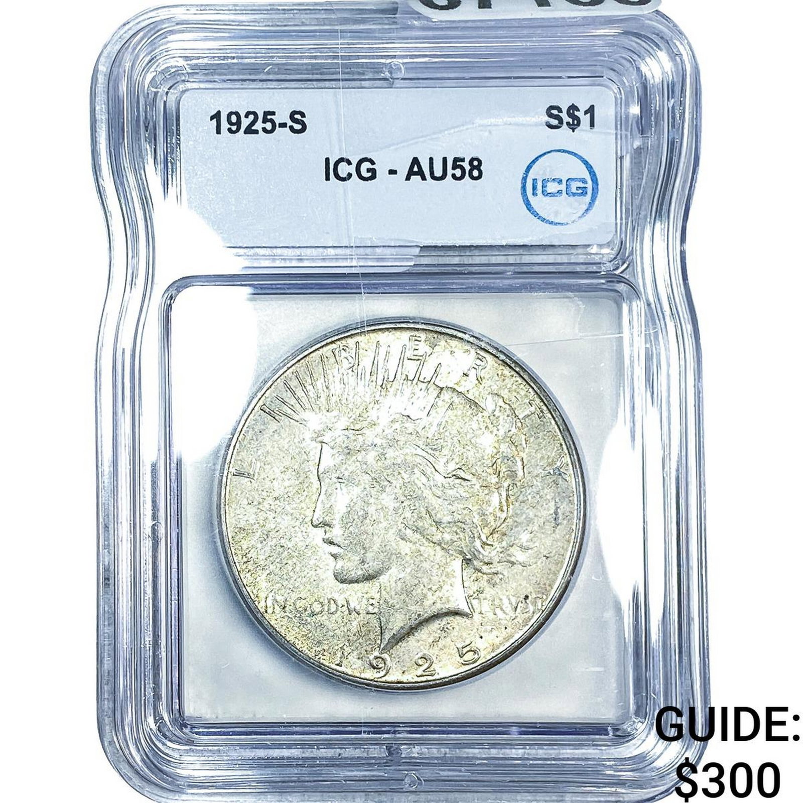1925-S Silver Peace Dollar ICG AU58: 1925-S Silver Peace Dollar ICG AU58
