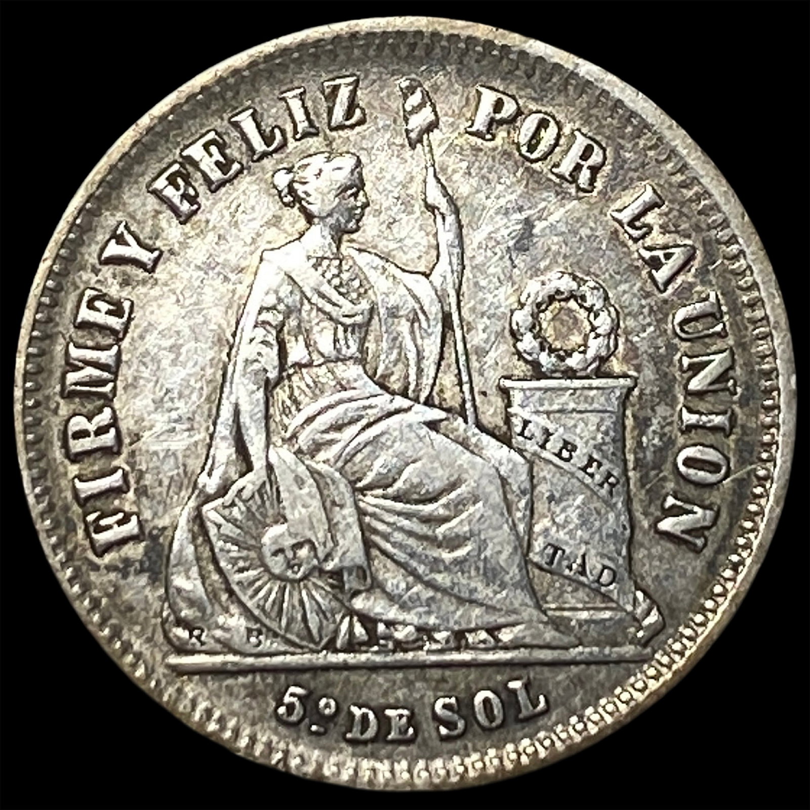 1869 YB Peru Silver 1/5 Sol: 1869 YB Peru Silver 1/5 Sol