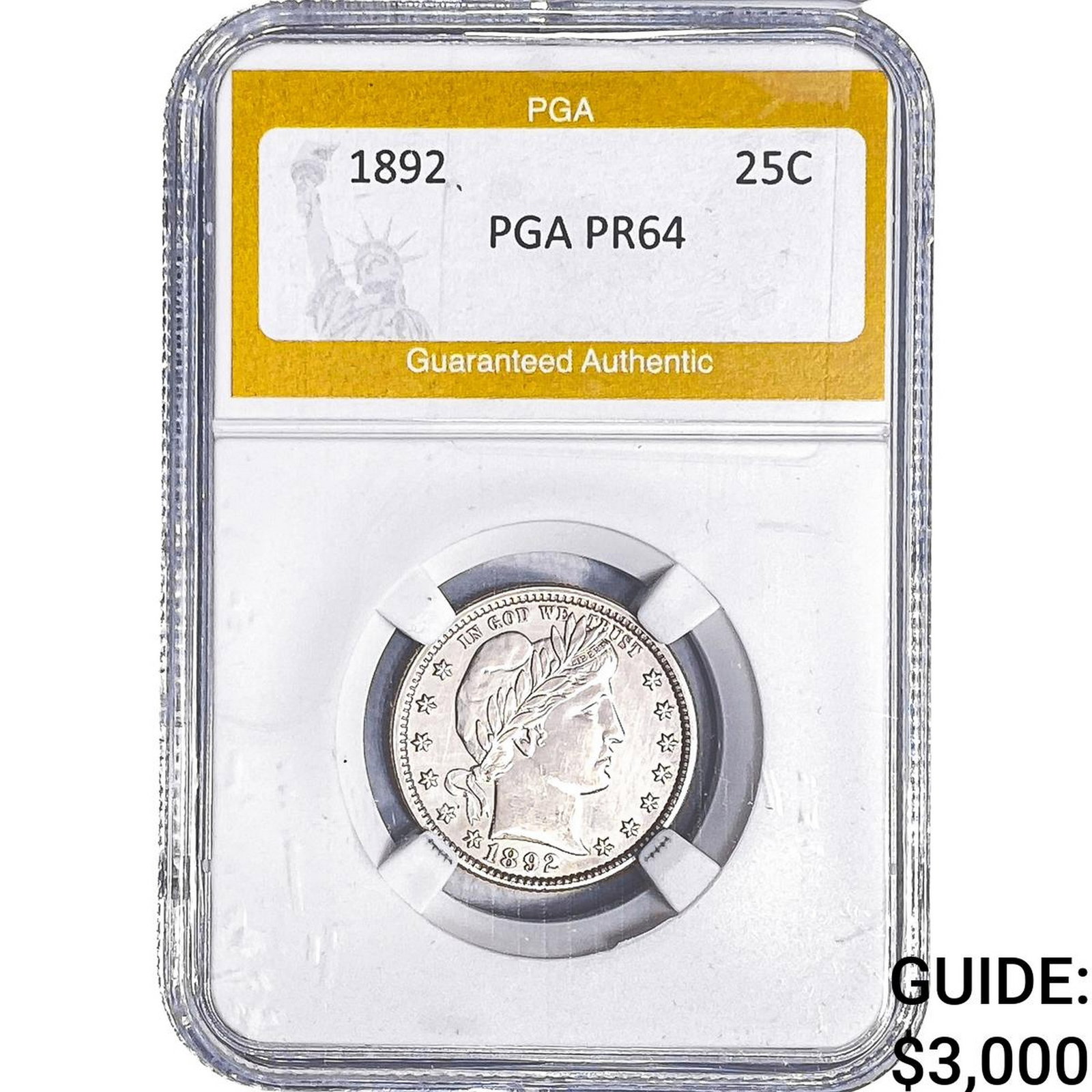 1892 Barber Quarter PGA PR64: 1892 Barber Quarter PGA PR64