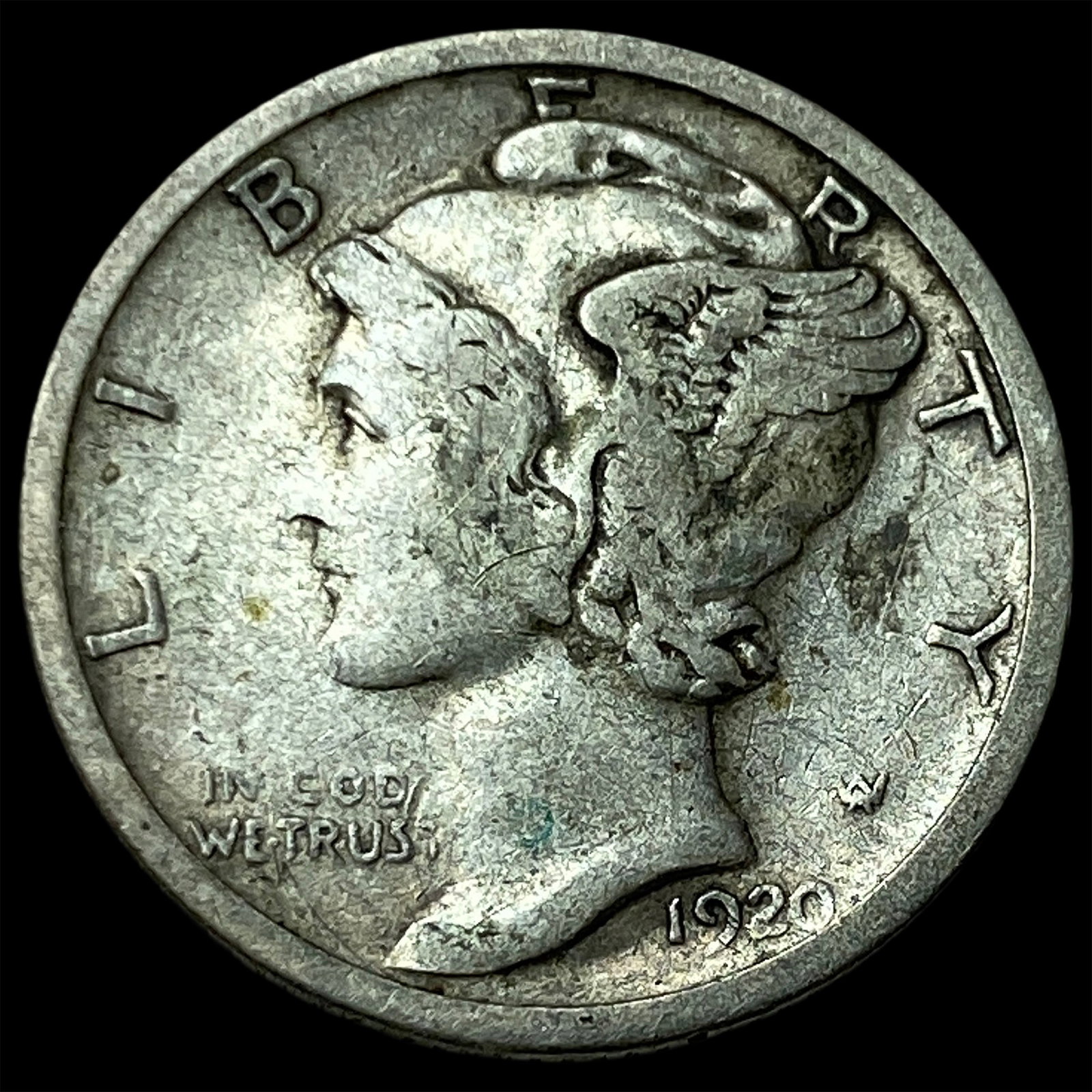 1920-S Silver Mercury Dime LIGHTLY CIRCULATED: 1920-S Silver Mercury Dime LIGHTLY CIRCULATED