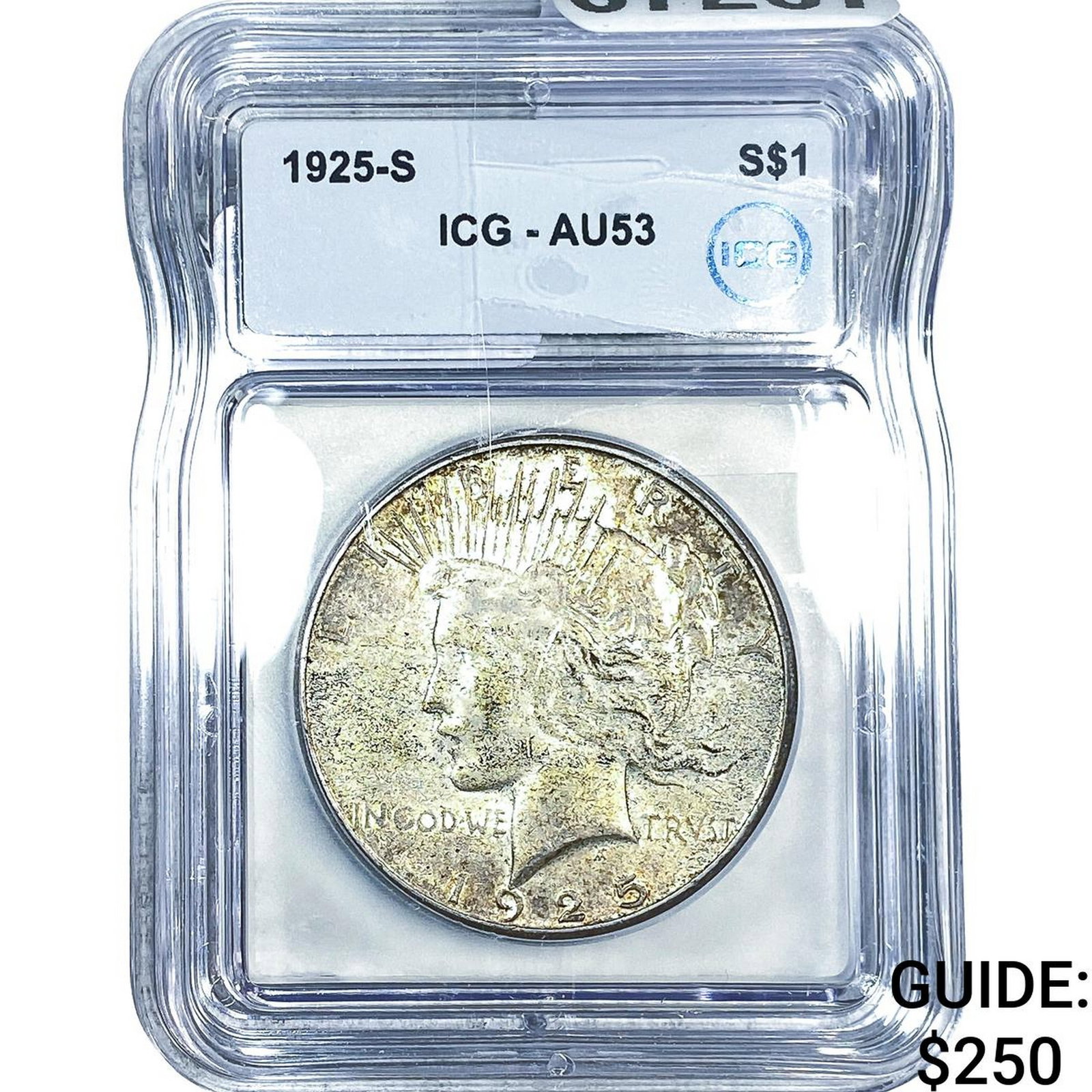 1925-S Silver Peace Dollar ICG AU53: 1925-S Silver Peace Dollar ICG AU53