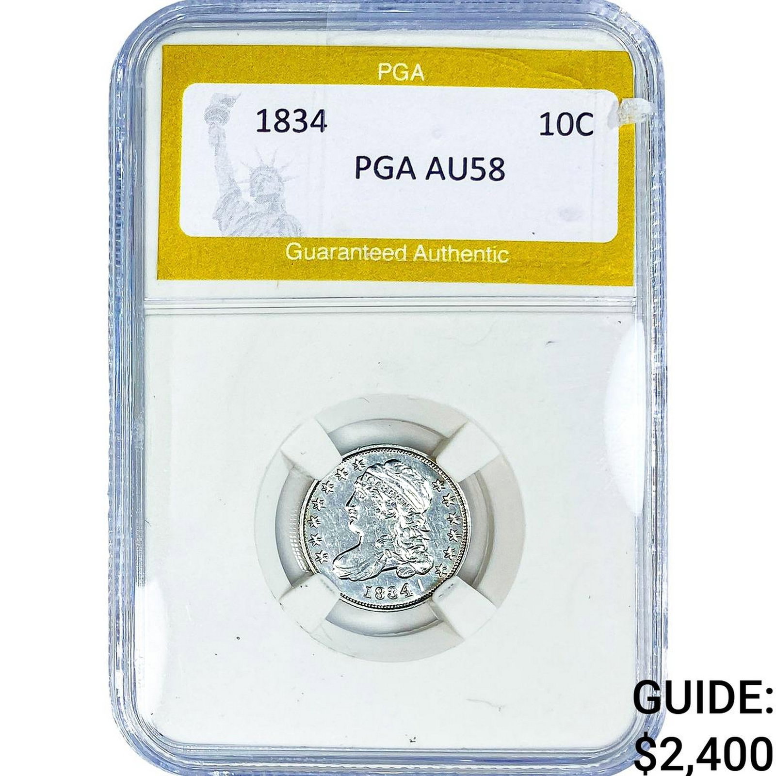 1834 Capped Bust Dime PGA AU58: 1834 Capped Bust Dime PGA AU58