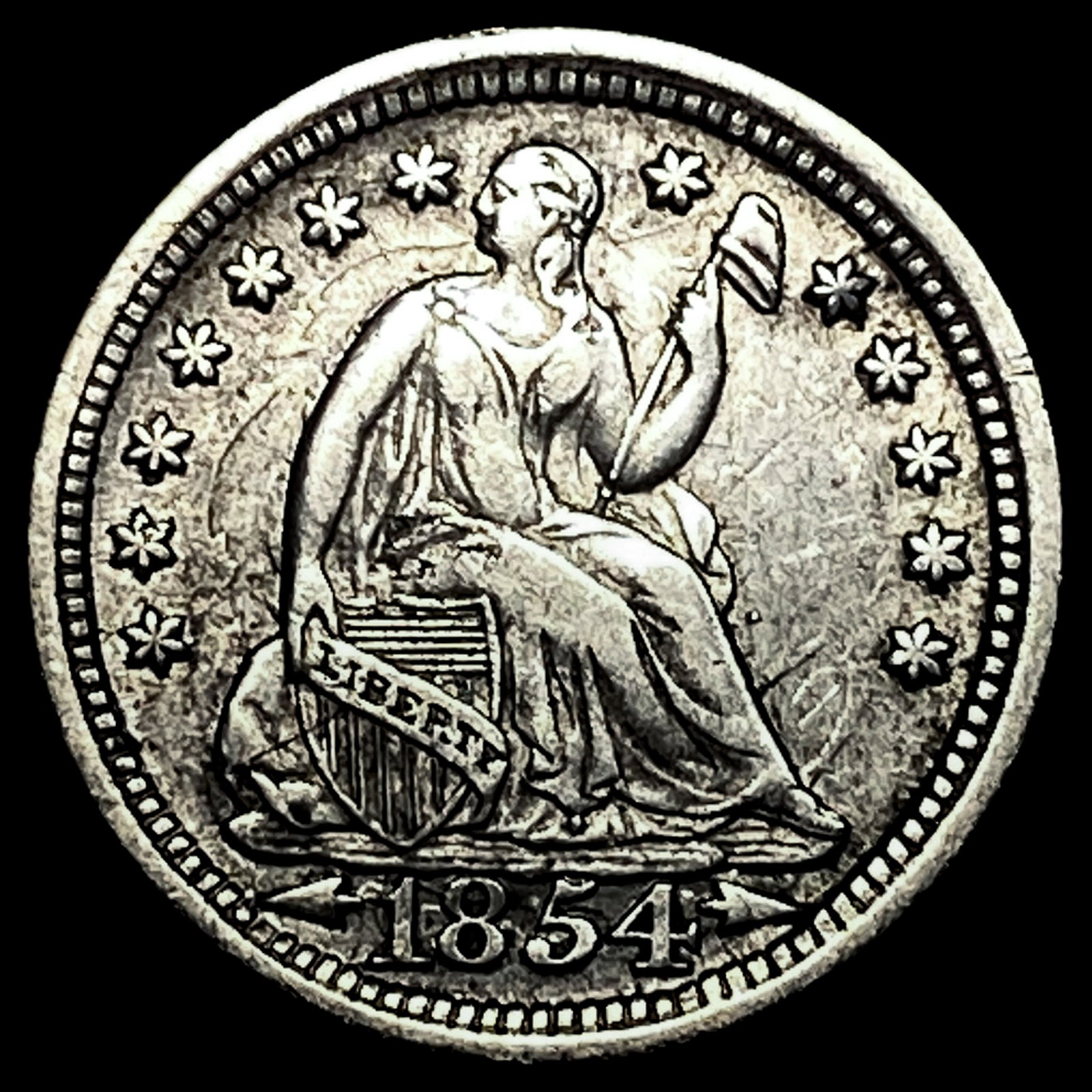 1854 Arrows Seated Liberty Half Dime CLOSELY UNCIRCULATED (1 of 2)