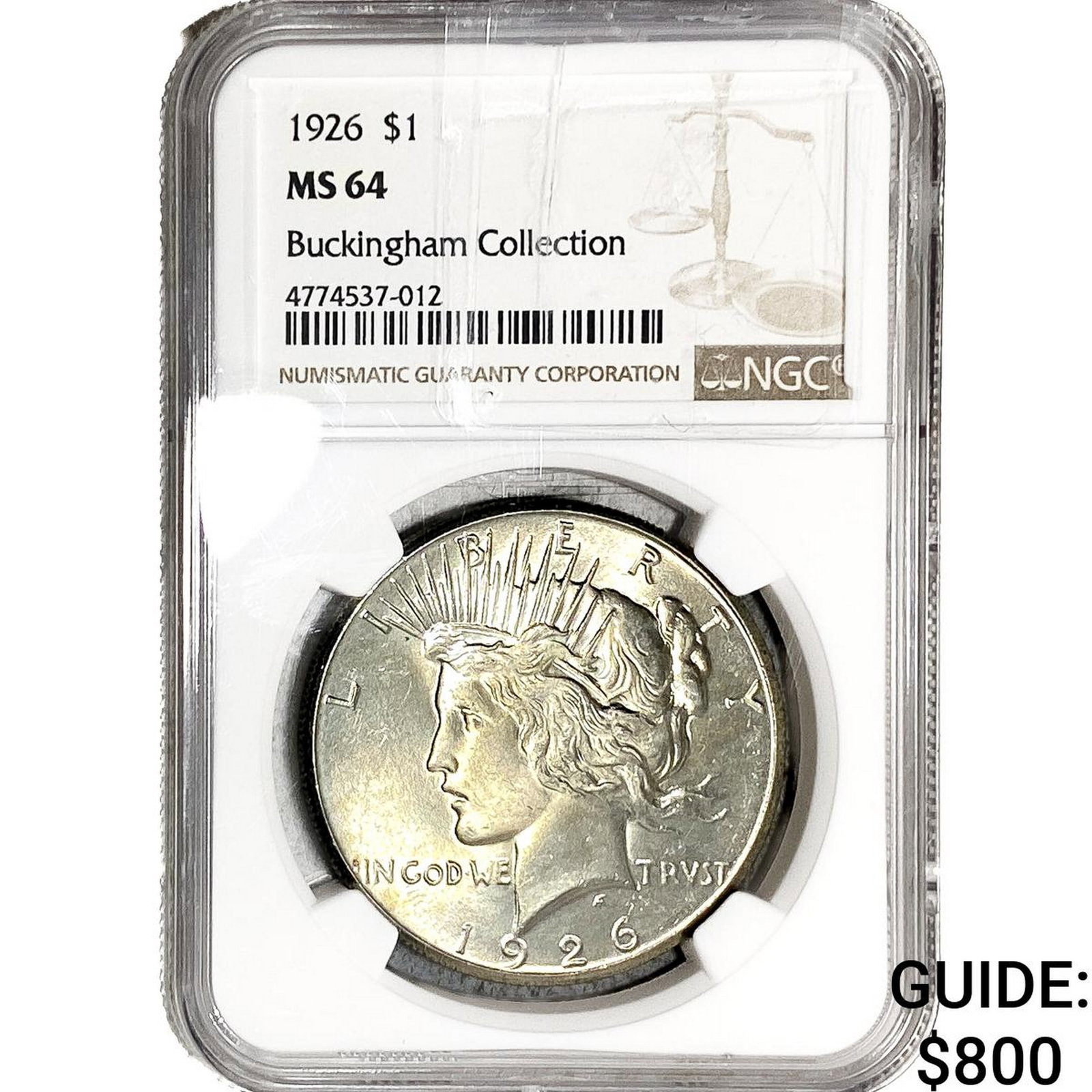 1926 Silver Peace Dollar NGC MS64 Buckinghan Coll. (1 of 2)