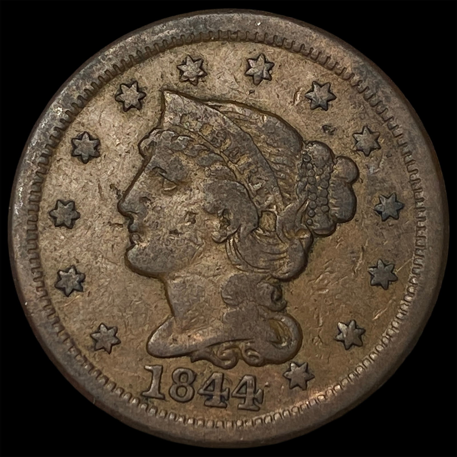 1844 Braided Hair Large Cent LIGHTLY CIRCULATED: 1844 Braided Hair Large Cent LIGHTLY CIRCULATED