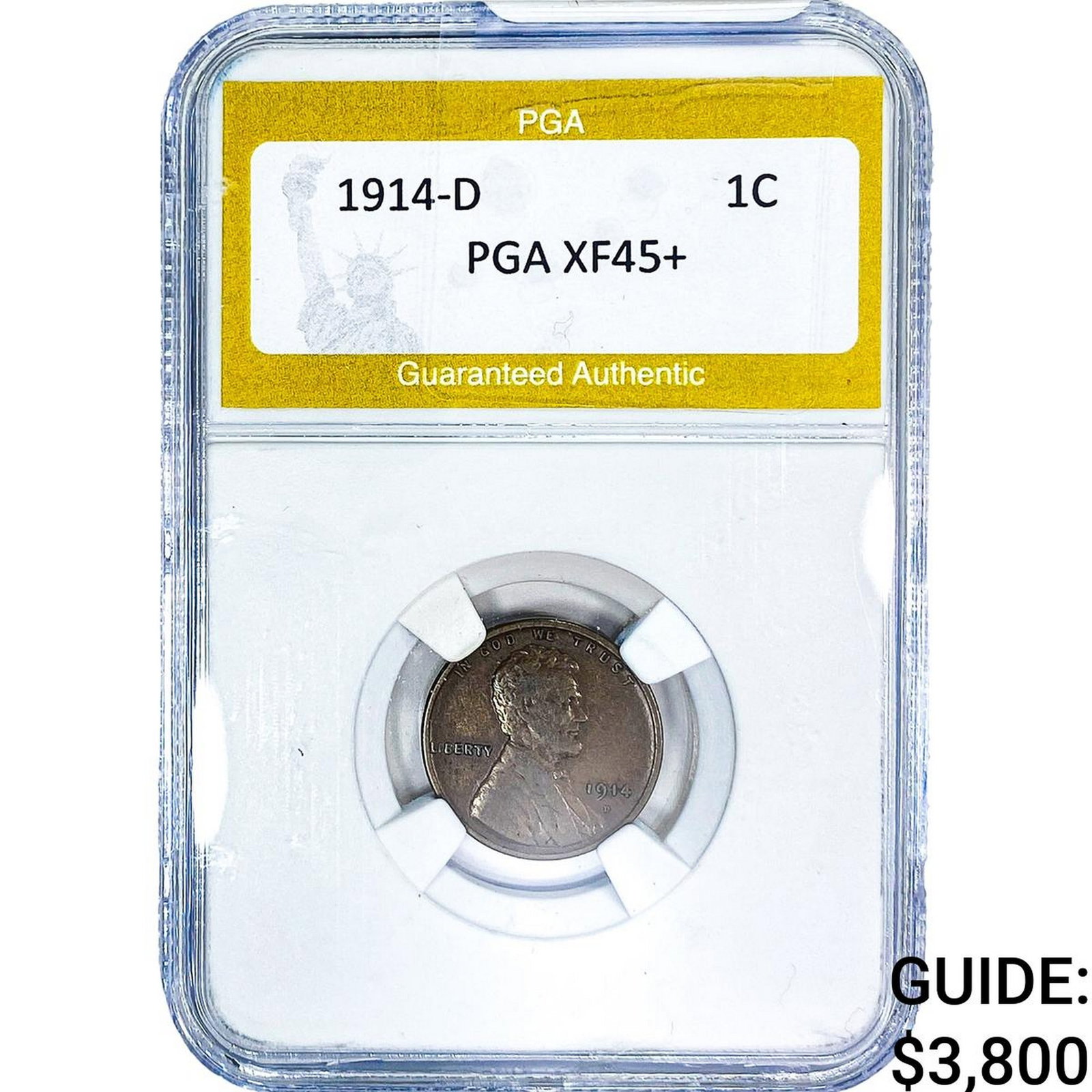 1914-D Wheat Cent PGA XF45+: 1914-D Wheat Cent PGA XF45+
