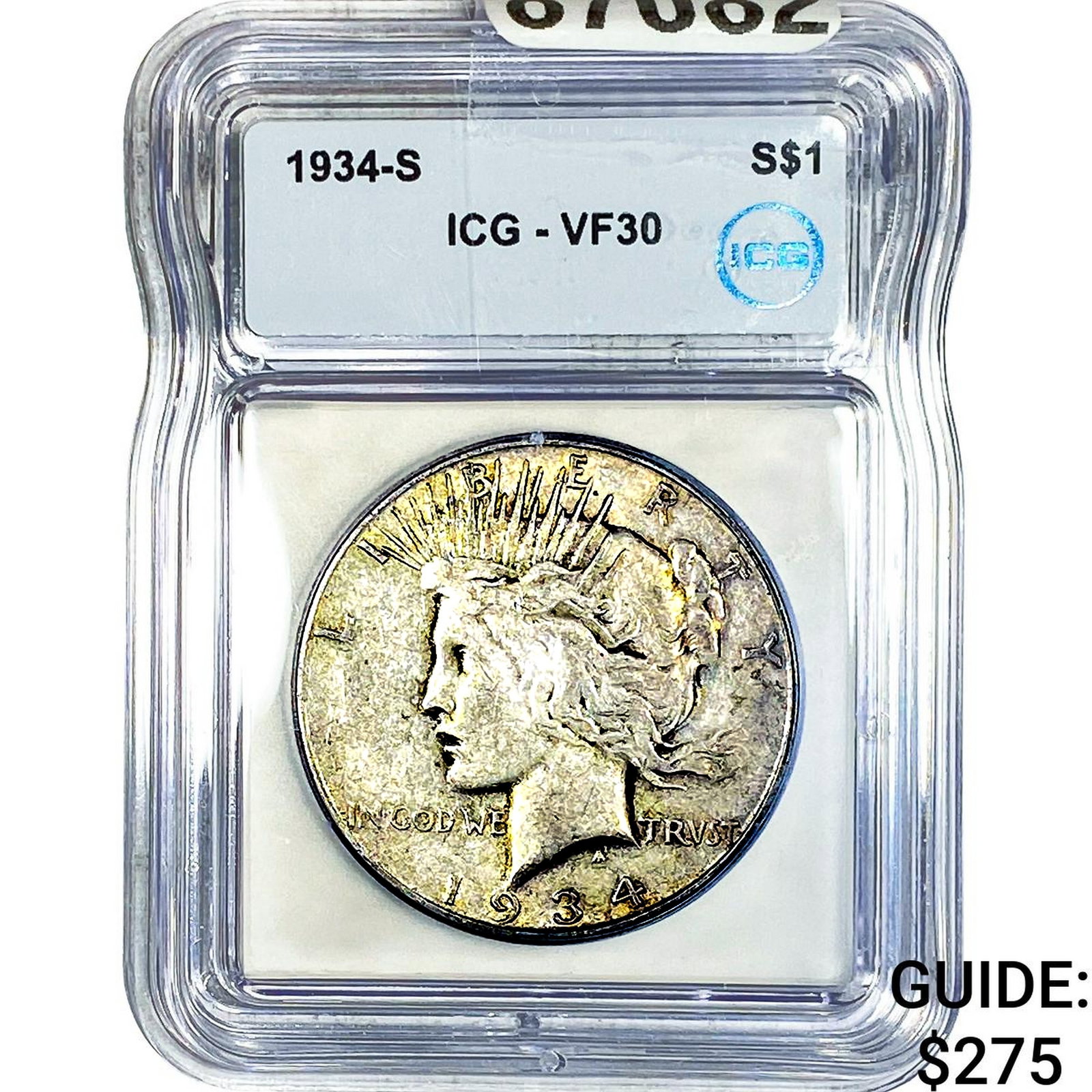1934-S Silver Peace Dollar ICG VF30: 1934-S Silver Peace Dollar ICG VF30