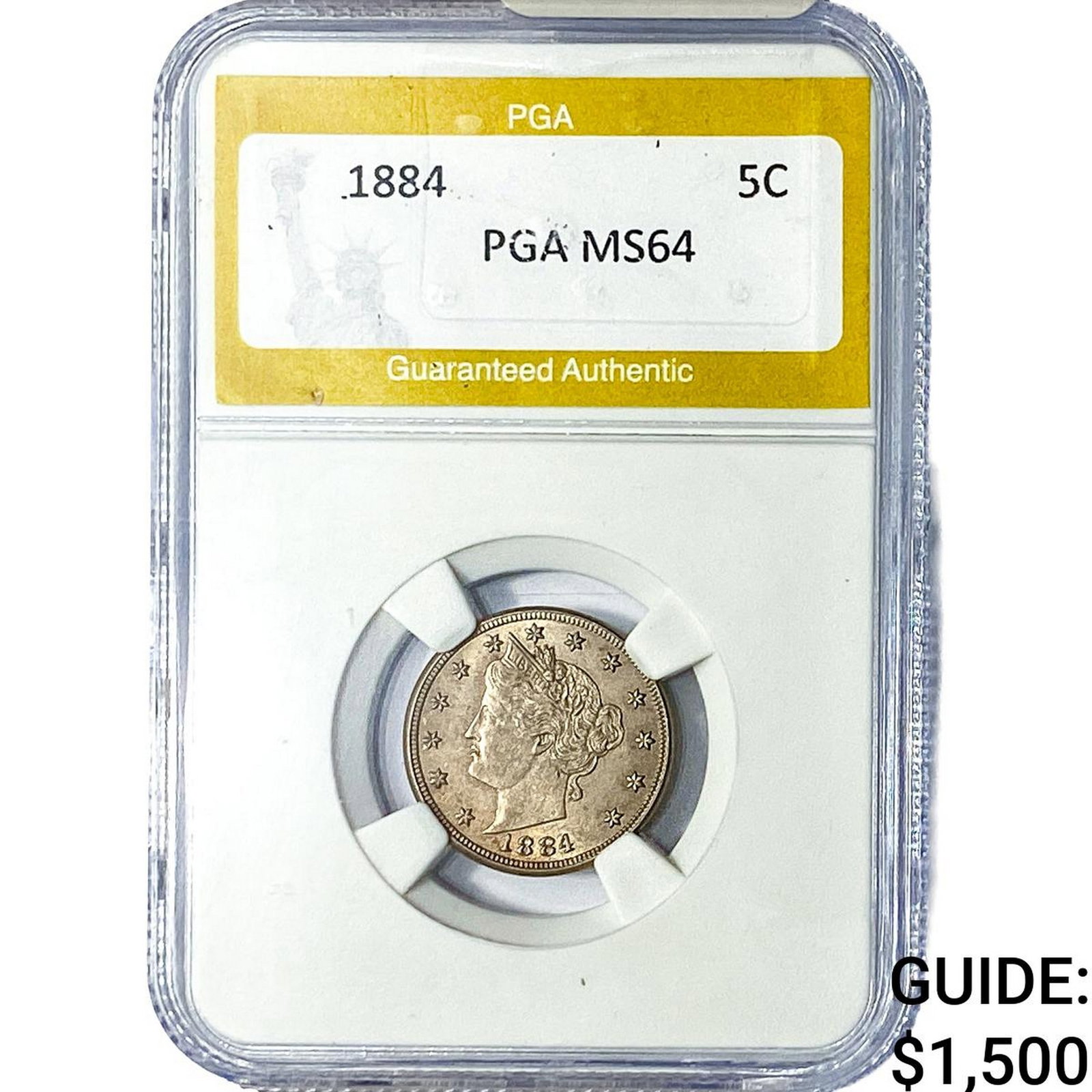 1884 Liberty Victory Nickel PGA MS64: 1884 Liberty Victory Nickel PGA MS64