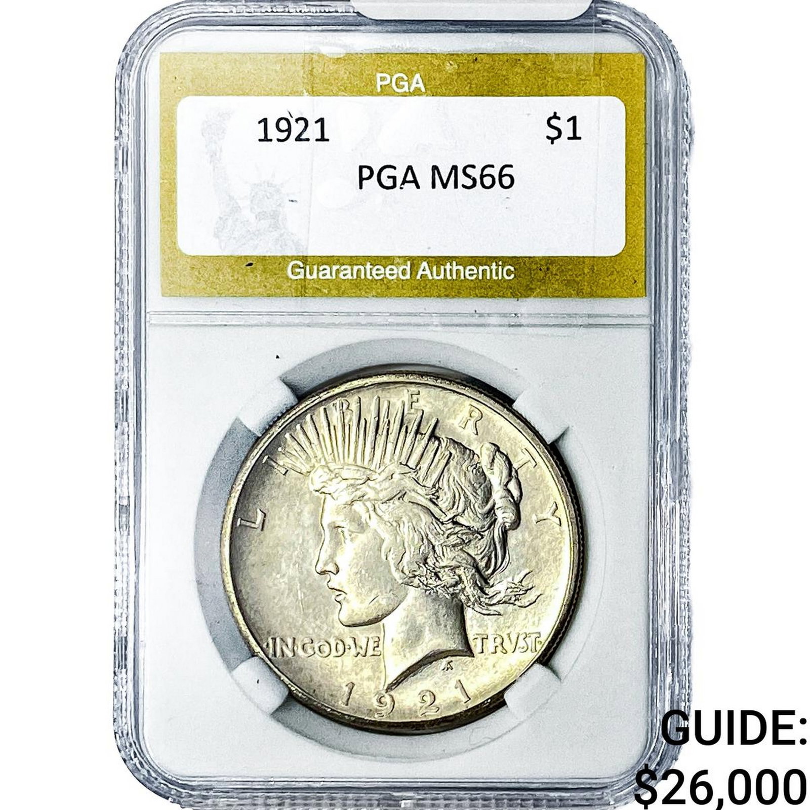 1921 Silver Peace Dollar PGA MS66: 1921 Silver Peace Dollar PGA MS66