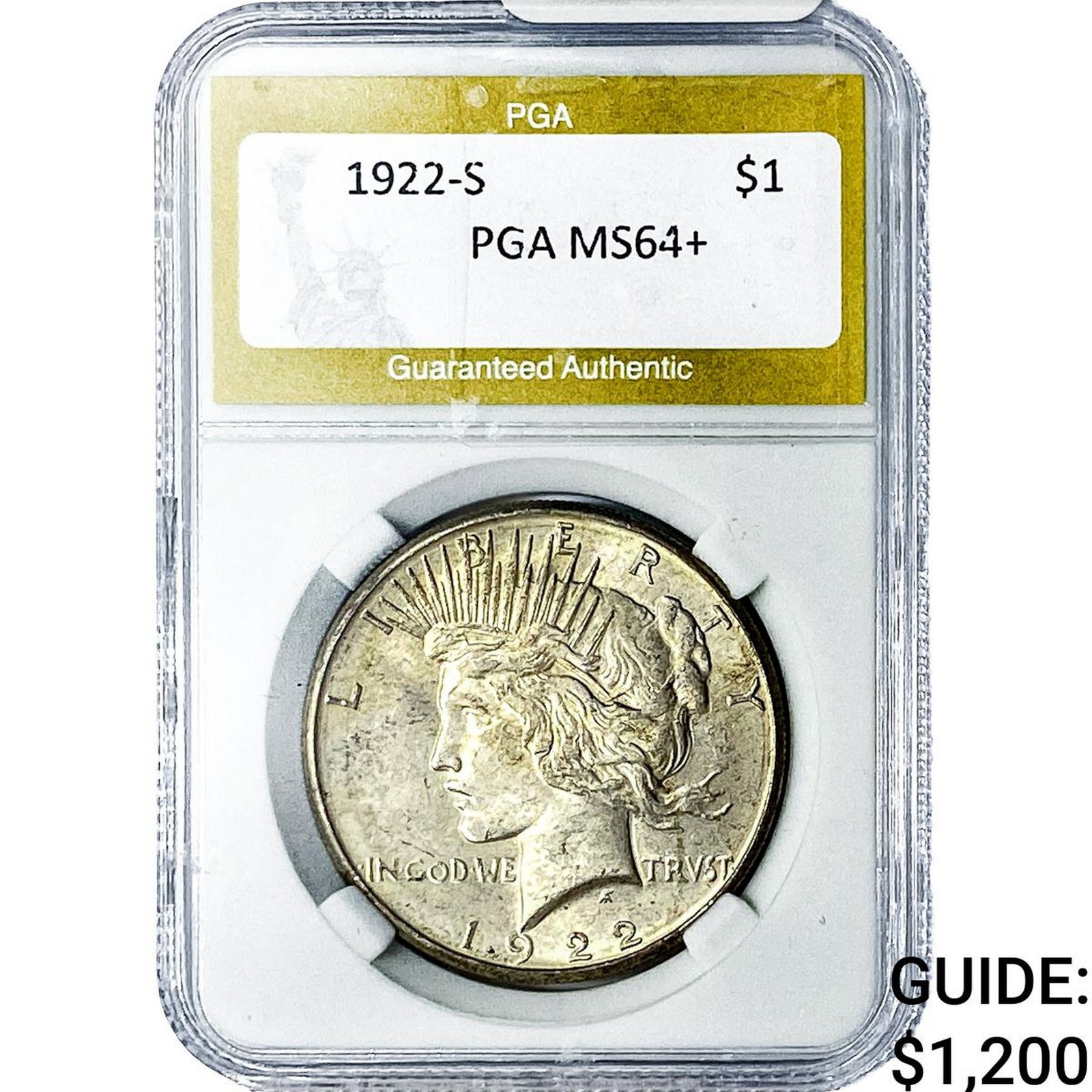 1922-S Silver Peace Dollar PGA MS64+: 1922-S Silver Peace Dollar PGA MS64+