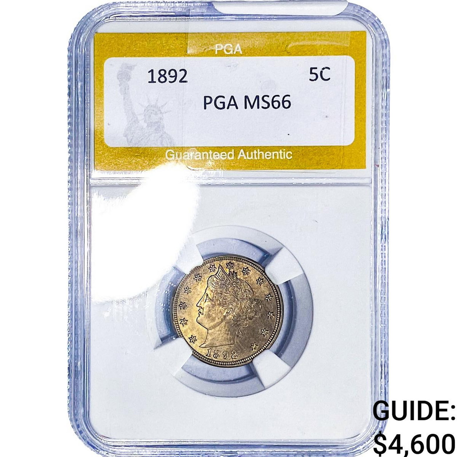 1892 Liberty Victory Nickel PGA MS66: 1892 Liberty Victory Nickel PGA MS66