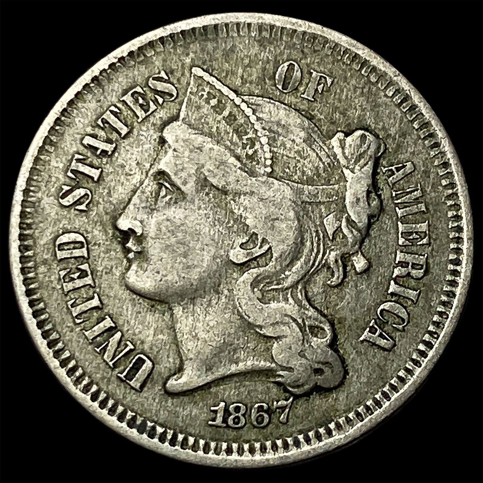 1867 Nickel Three-Cent Piece NEARLY UNCIRCULATED (1 of 2)