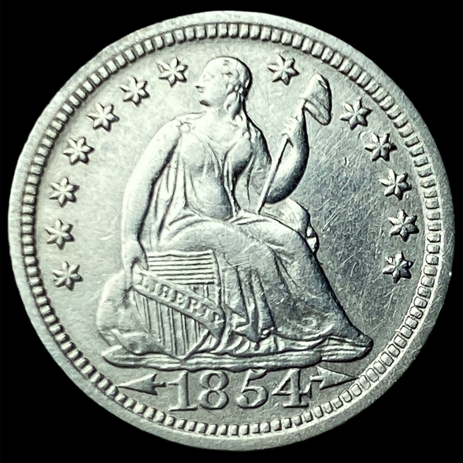 1854 Arrows Seated Liberty Half Dime CHOICE AU: 1854 Arrows Seated Liberty Half Dime CHOICE AU