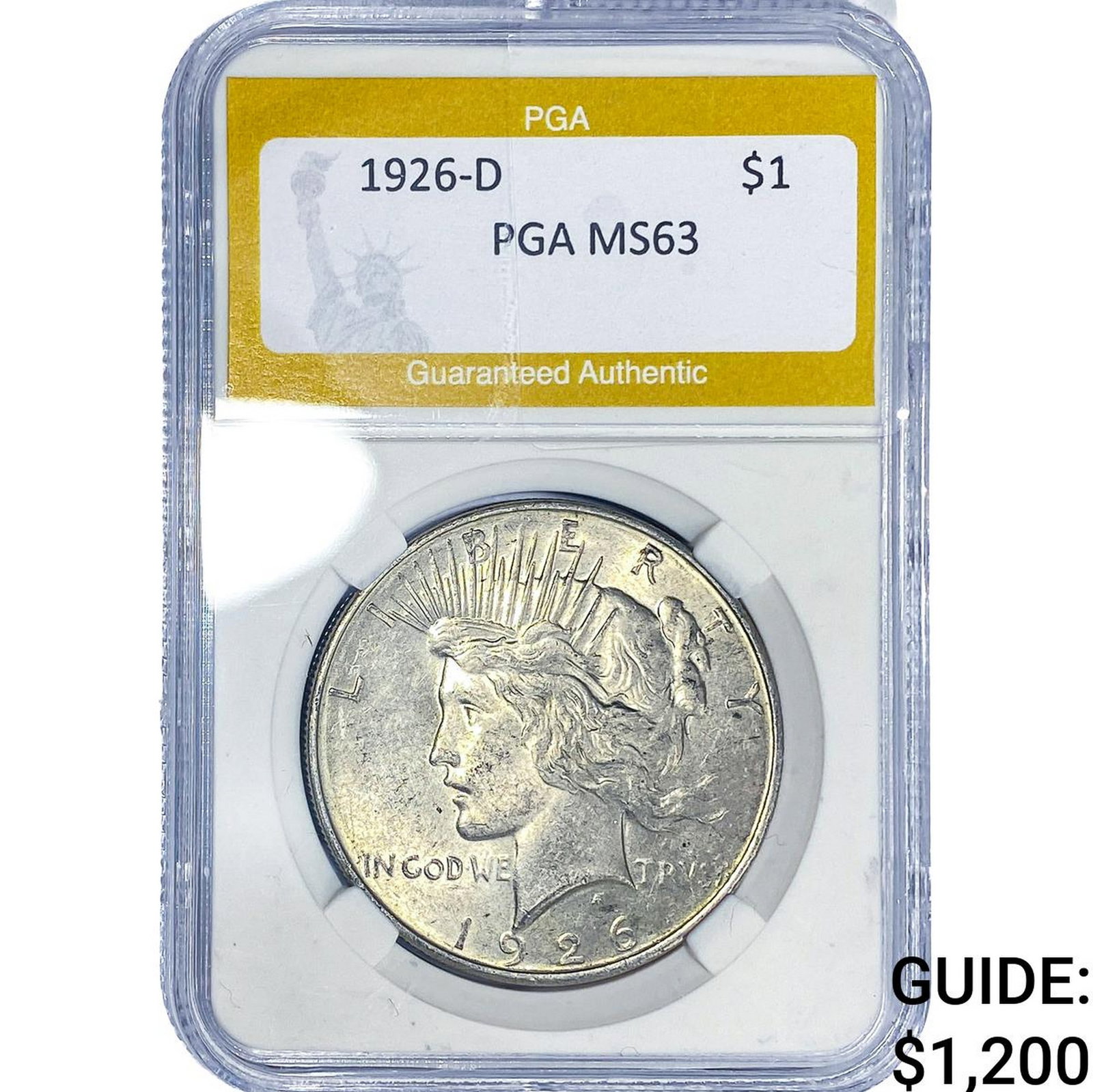 1926-D Silver Peace Dollar PGA MS63: 1926-D Silver Peace Dollar PGA MS63