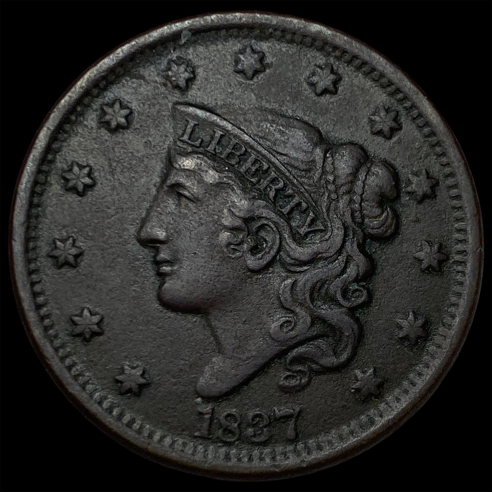 1837 Coronet Head Large Cent CHOICE AU: 1837 Coronet Head Large Cent CHOICE AU
