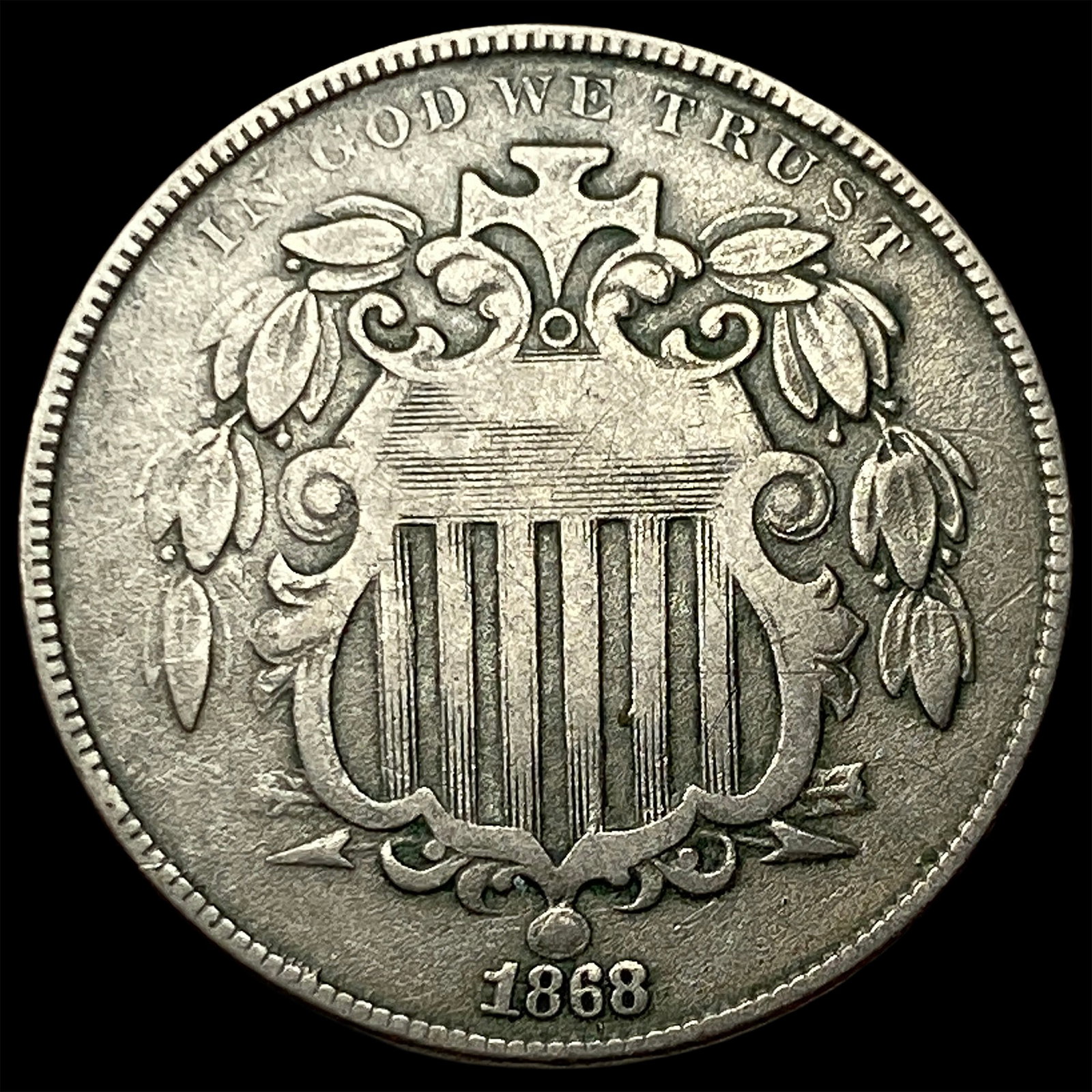 1868 Shield Nickel NEARLY UNCIRCULATED: 1868 Shield Nickel NEARLY UNCIRCULATED