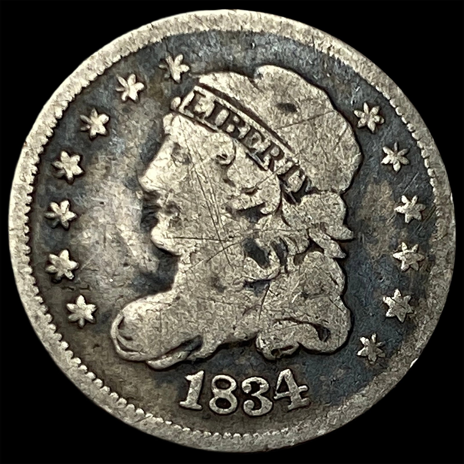 1834 Silver Capped Bust Half Dime LIGHTLY CIRCULATED: 1834 Silver Capped Bust Half Dime LIGHTLY CIRCULATED