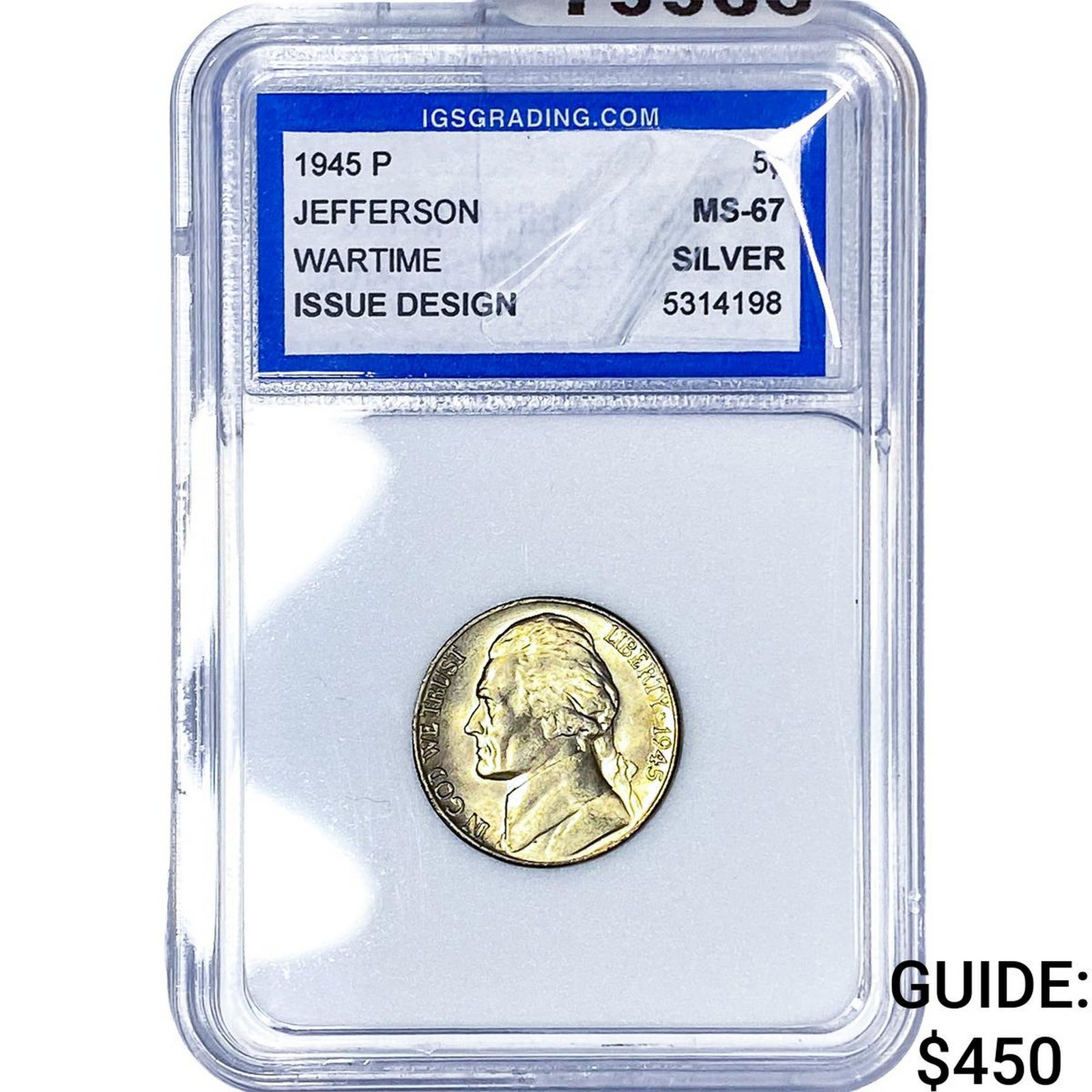 1945-P Jefferson Nickel IGS MS67 Wartime Design: 1945-P Jefferson Nickel IGS MS67 Wartime Design
