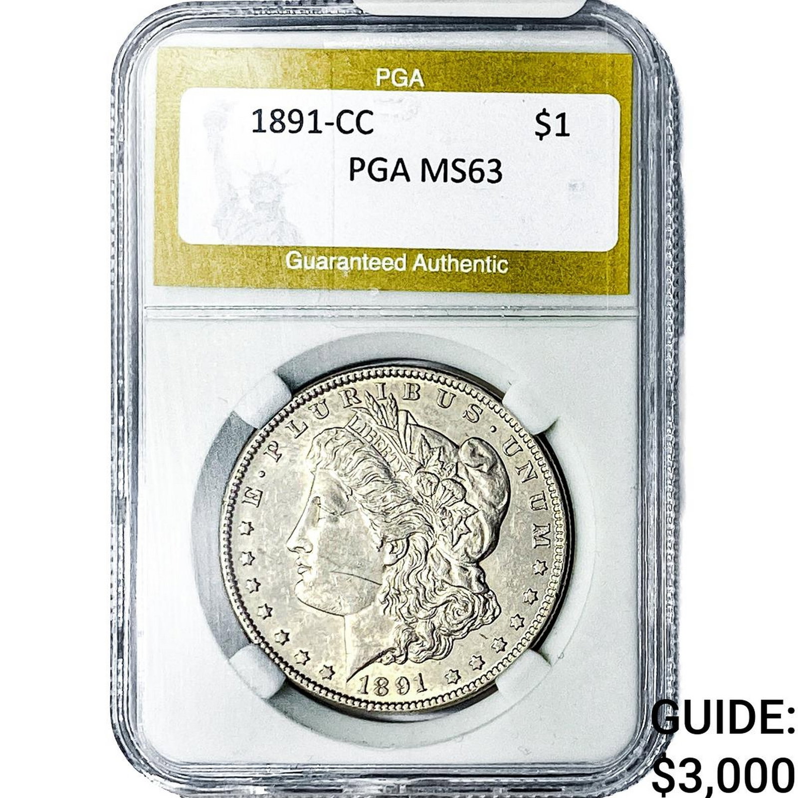 1891-CC Morgan Silver Dollar PGA MS63: 1891-CC Morgan Silver Dollar PGA MS63