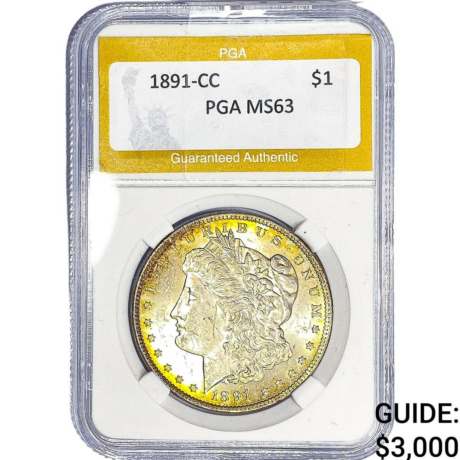 1891-CC Morgan Silver Dollar PGA MS63: 1891-CC Morgan Silver Dollar PGA MS63