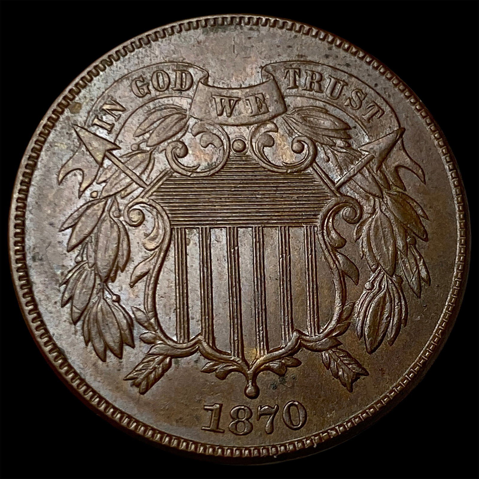 1870 Bronze Two-Cent Piece CHOICE BU (1 of 2)