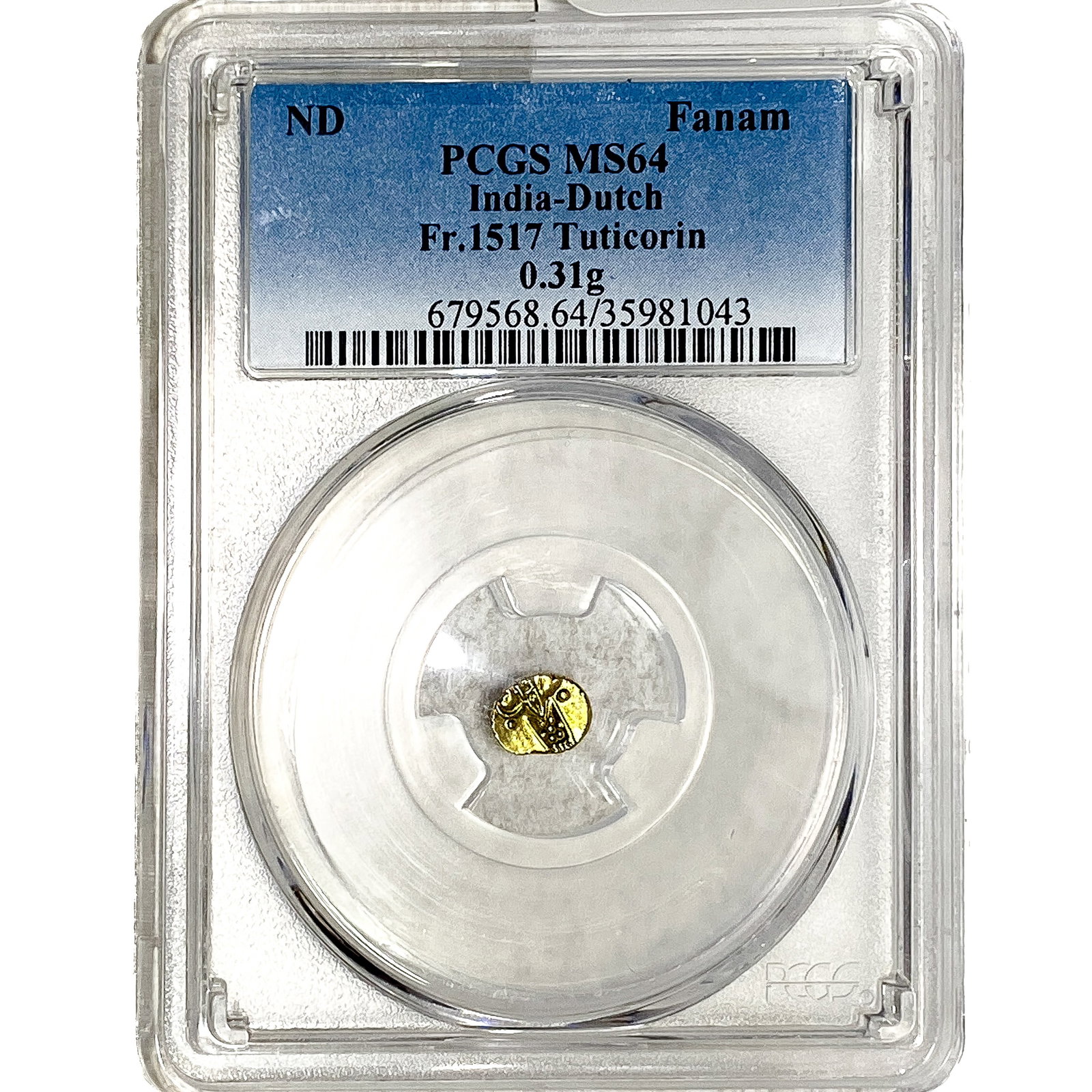 ND India-Dutch Fanam 0.31g Gold PCGS: ND India-Dutch Fanam 0.31g Gold PCGS
