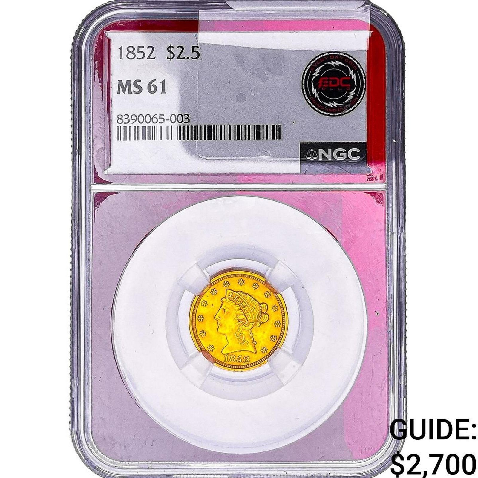 1852 $2.50 Gold Quarter Eagle NGC MS61: 1852 $2.50 Gold Quarter Eagle NGC MS61