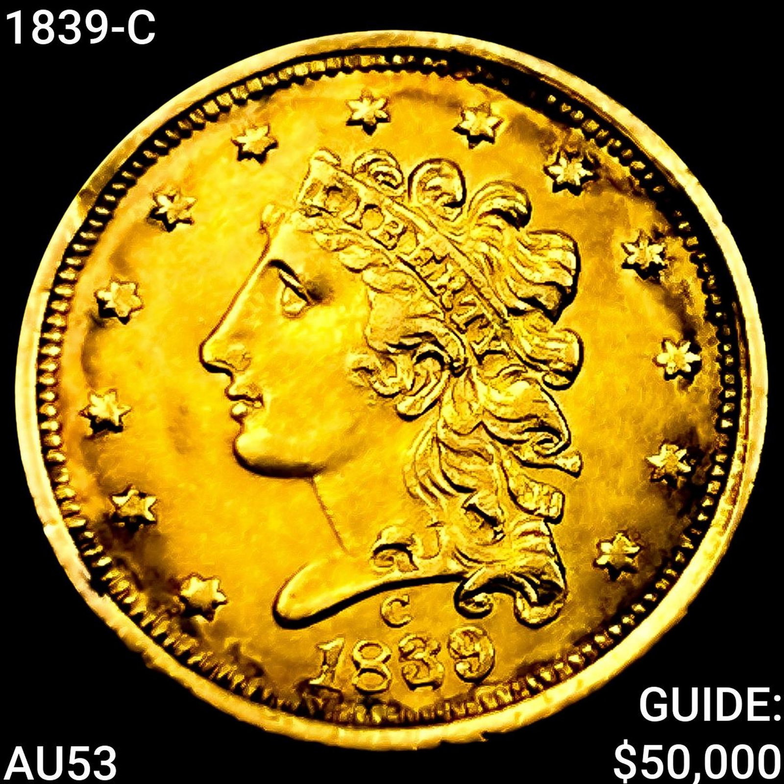 1839-C $2.50 Gold Quarter Eagle CLOSELY UNCIRCULATED (1 of 2)