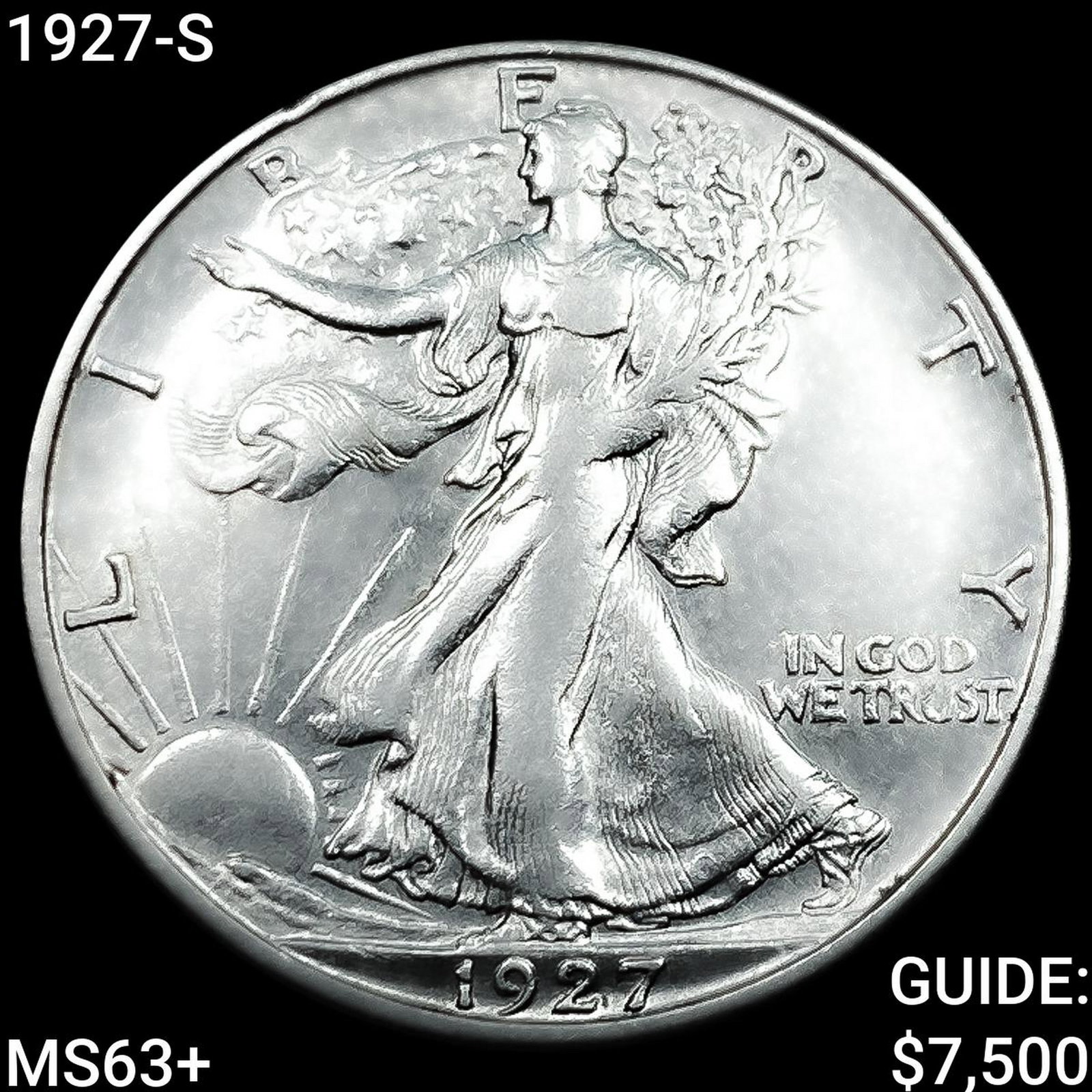 1927-S Walking Liberty Half Dollar CHOICE BU+: 1927-S Walking Liberty Half Dollar CHOICE BU+