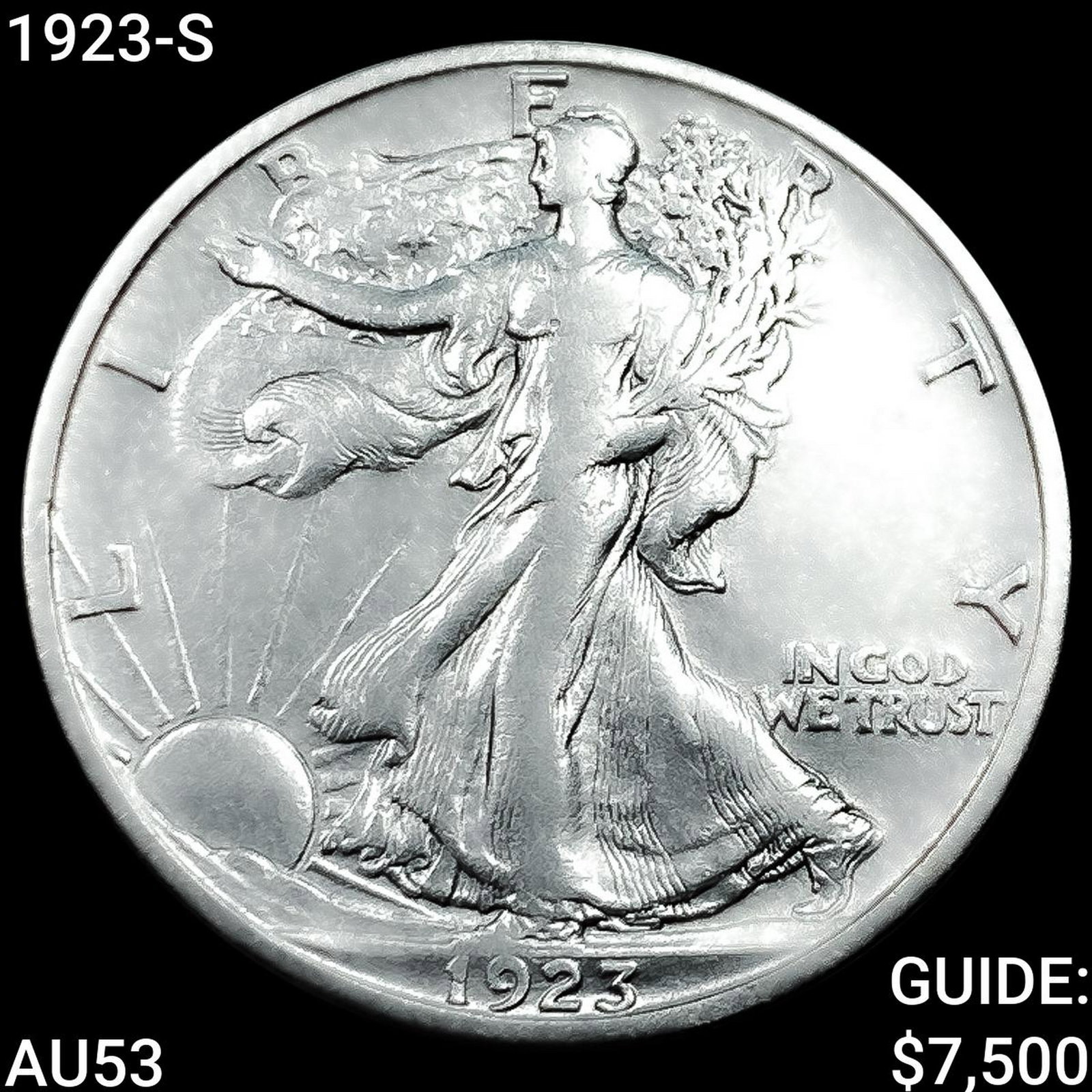 1923-S Walking Liberty Half Dollar CLOSELY UNCIRCULATED: 1923-S Walking Liberty Half Dollar CLOSELY UNCIRCULATED