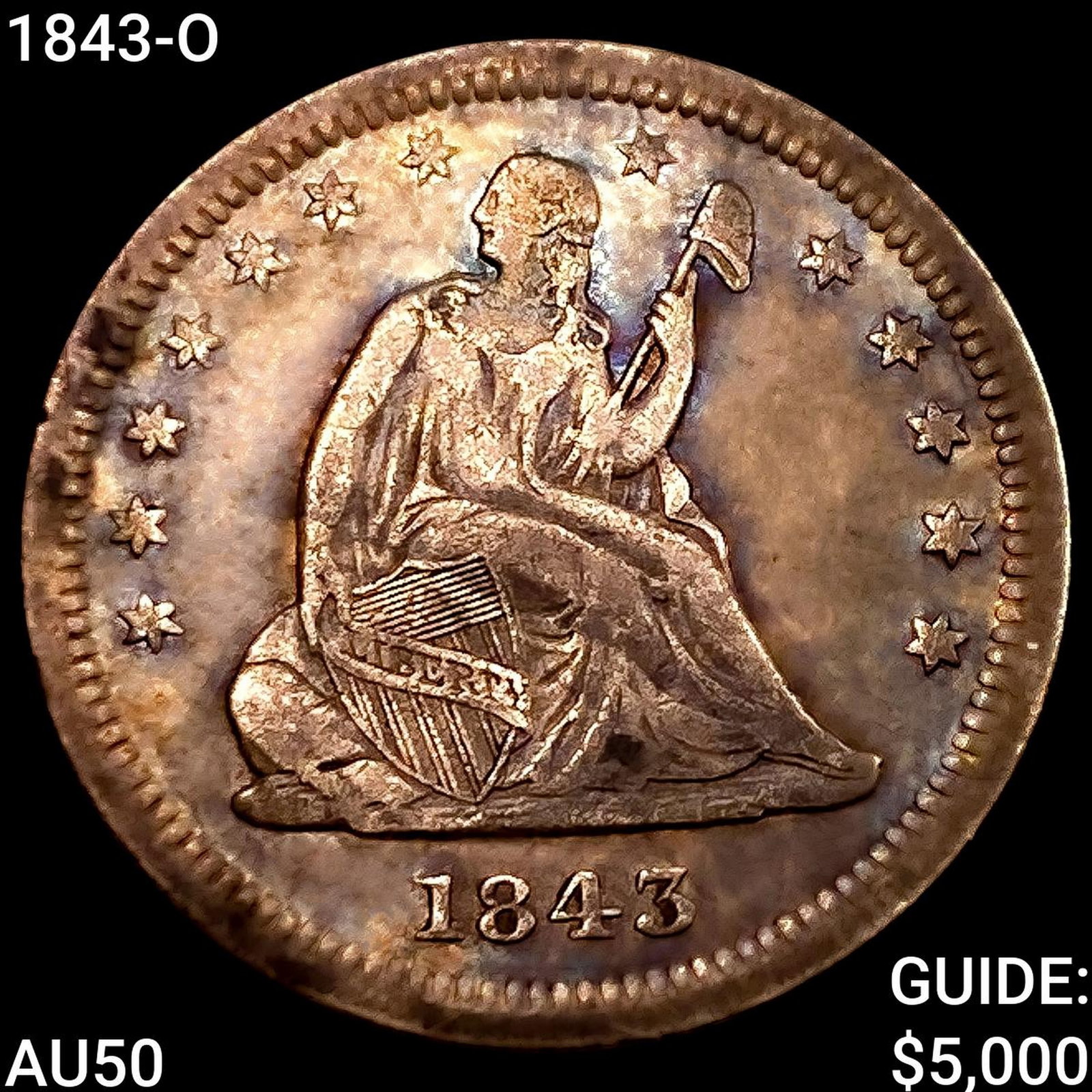 1843-O Seated Liberty Quarter CLOSELY UNCIRCULATED (1 of 2)