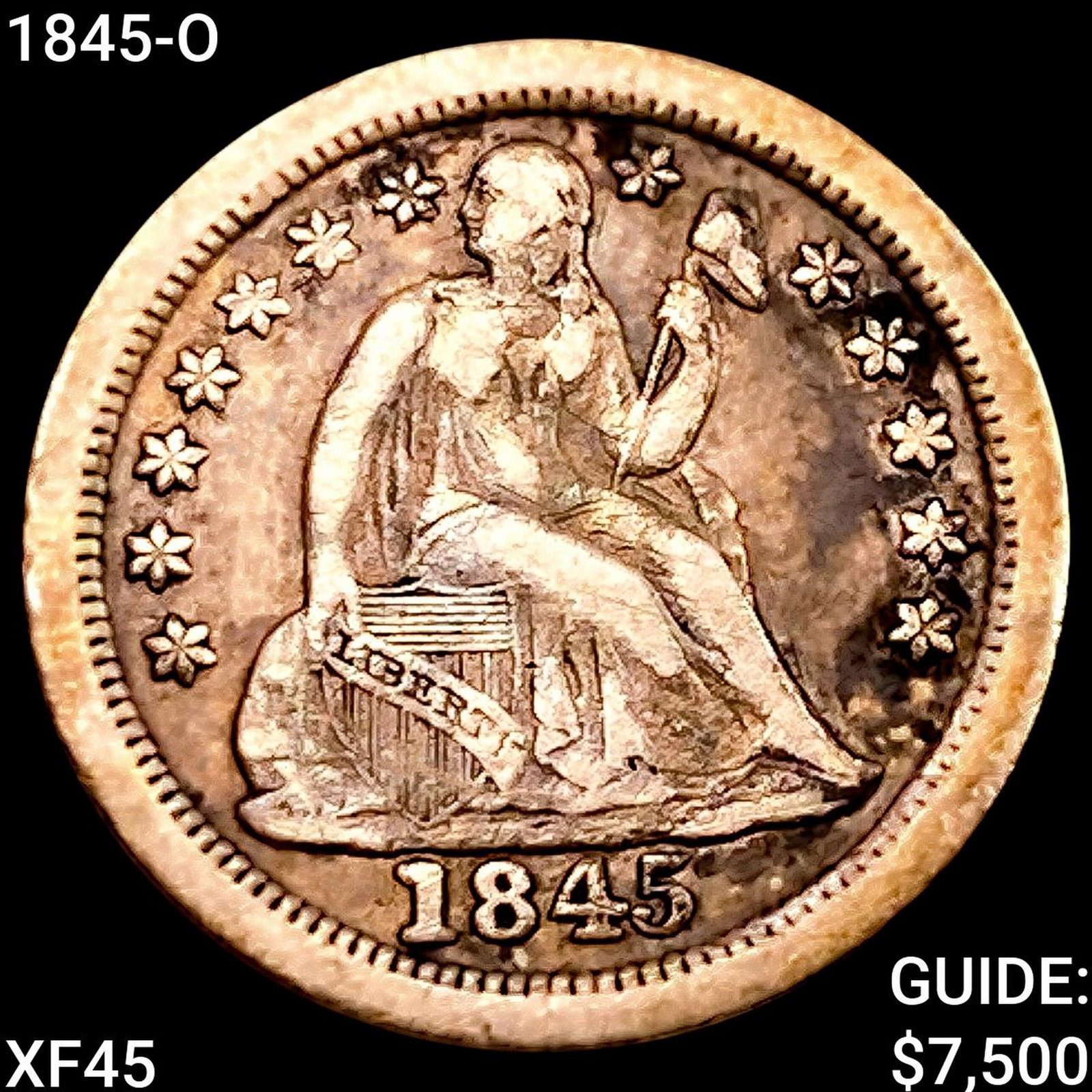 1845-O Seated Liberty Dime NEARLY UNCIRCULATED (1 of 2)
