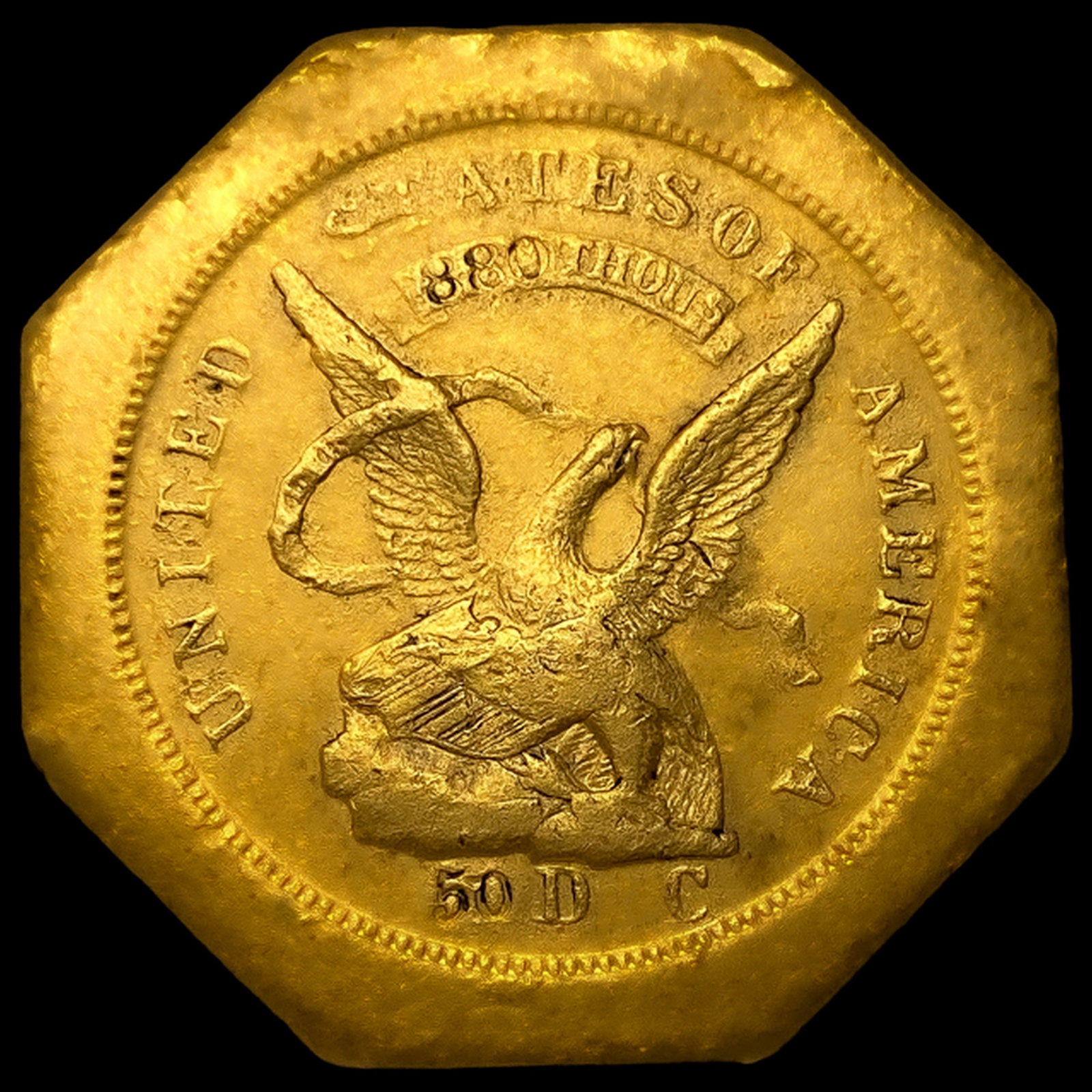 1851 Humbert "880" $50 Gold Assay, Lettered Edge: 1851 Humbert "880" $50 Gold Assay, Lettered Edge