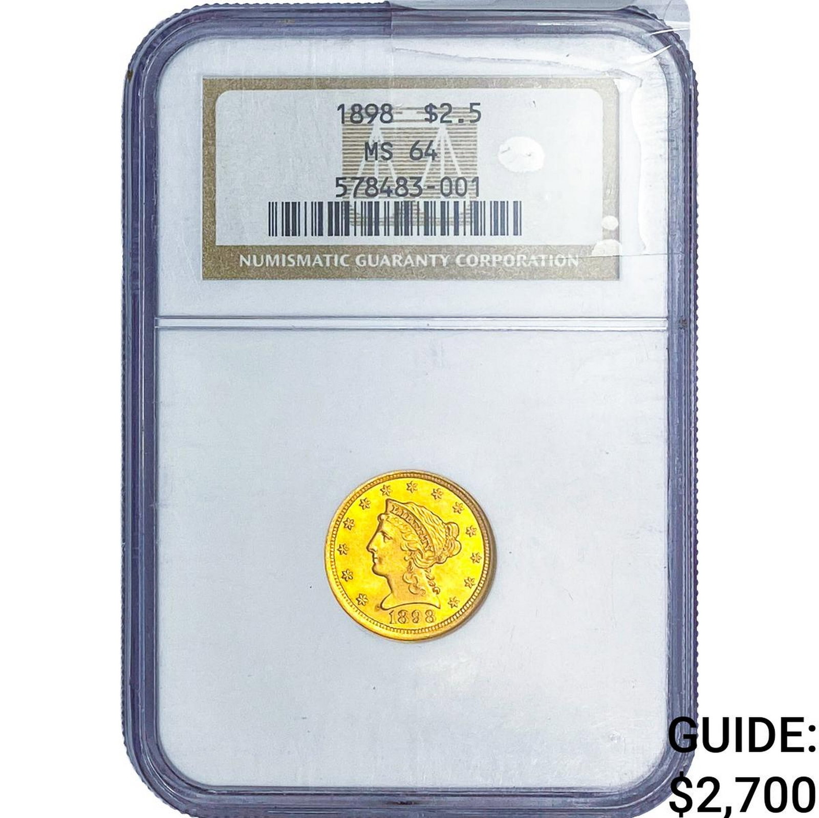 1898 $2.50 Gold Quarter Eagle NGC MS64: 1898 $2.50 Gold Quarter Eagle NGC MS64