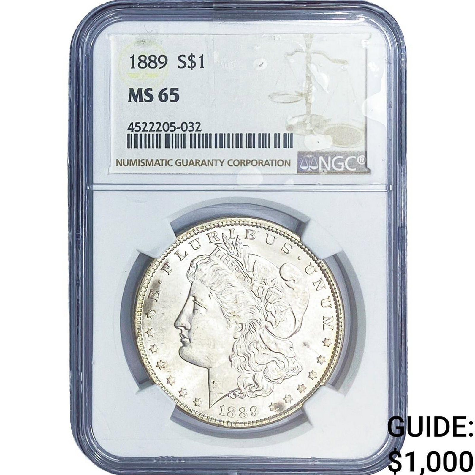 1889 Morgan Silver Dollar NGC MS65: 1889 Morgan Silver Dollar NGC MS65