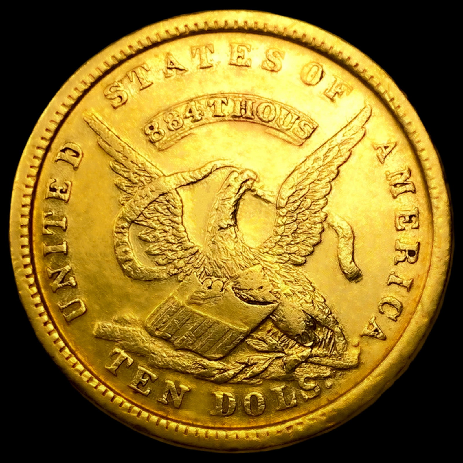 1852 US Assay "884" $10 Gold, K-12a: 1852 US Assay "884" $10 Gold, K-12a