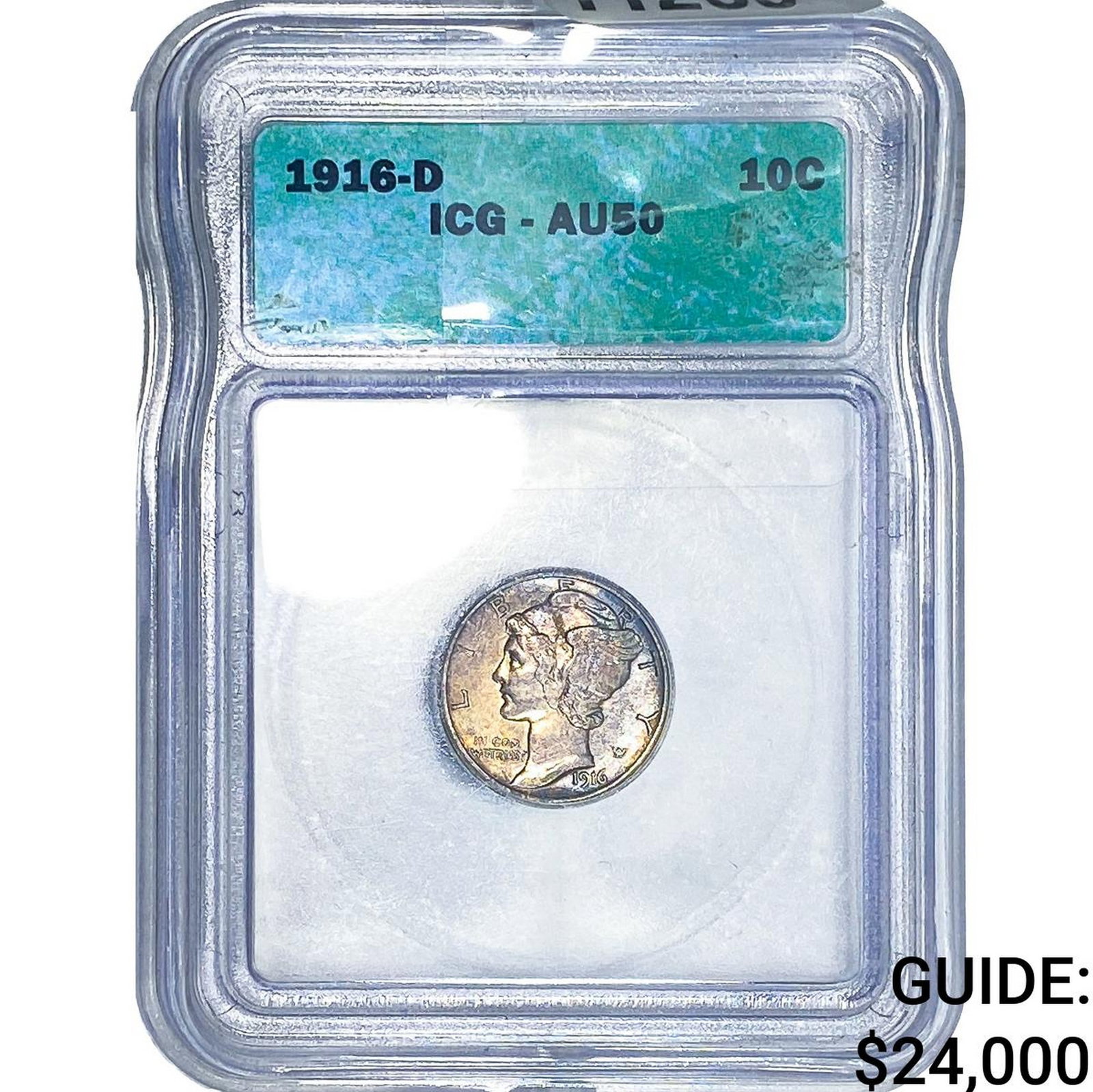 1916-D Mercury Silver Dime ICG AU50: 1916-D Mercury Silver Dime ICG AU50