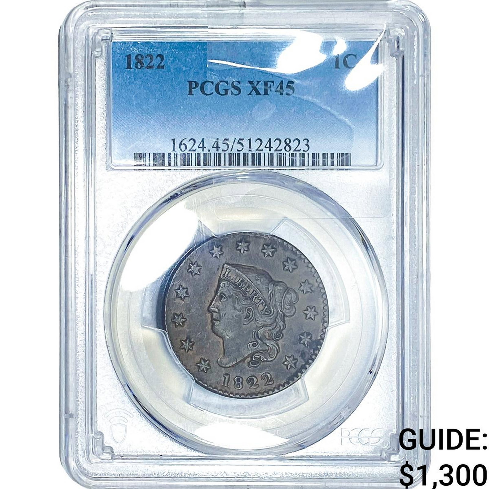 1822 Coronet Head Large Cent PCGS XF45: 1822 Coronet Head Large Cent PCGS XF45