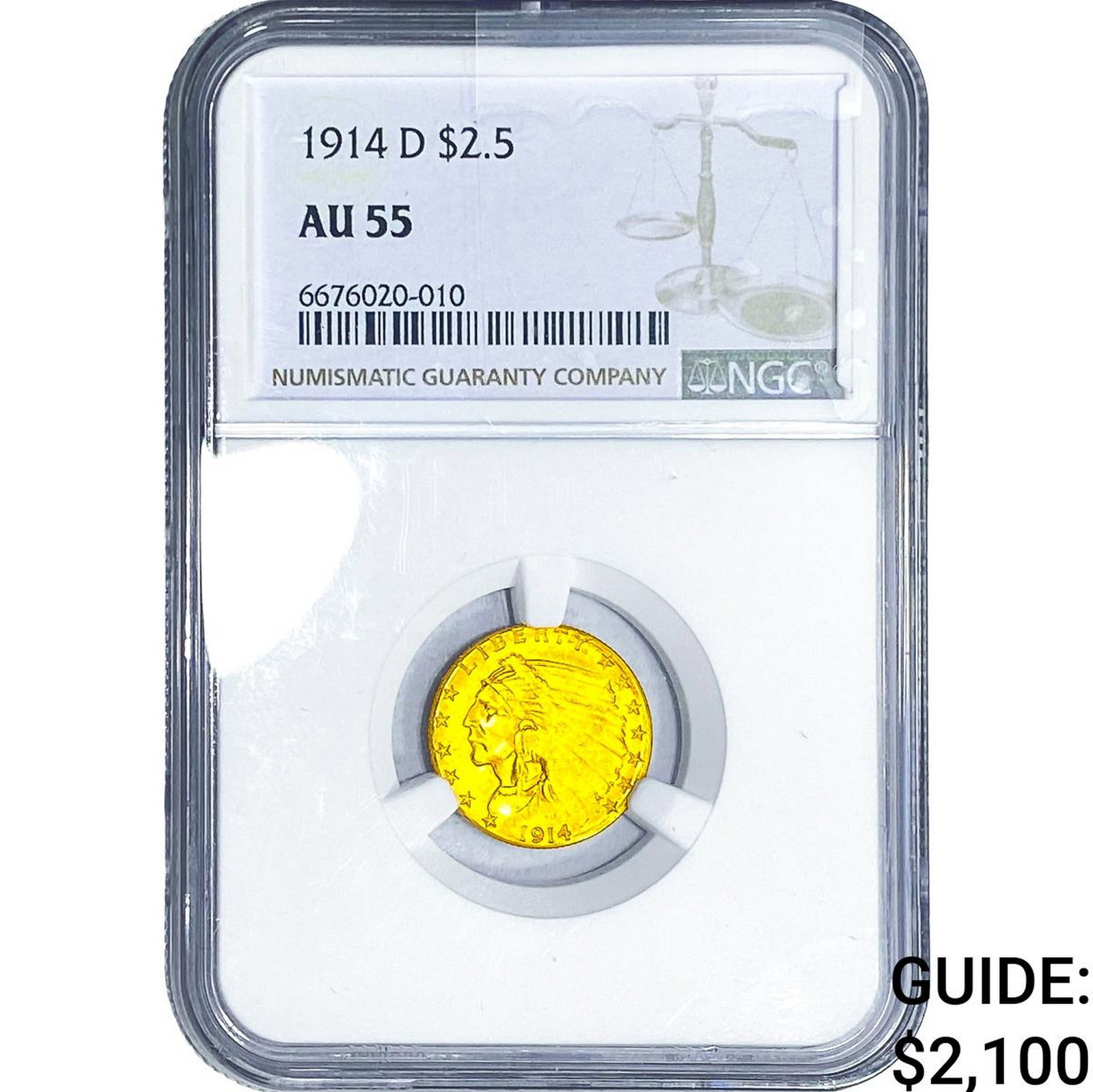 1914-D $2.50 Gold Quarter Eagle NGC AU55: 1914-D $2.50 Gold Quarter Eagle NGC AU55