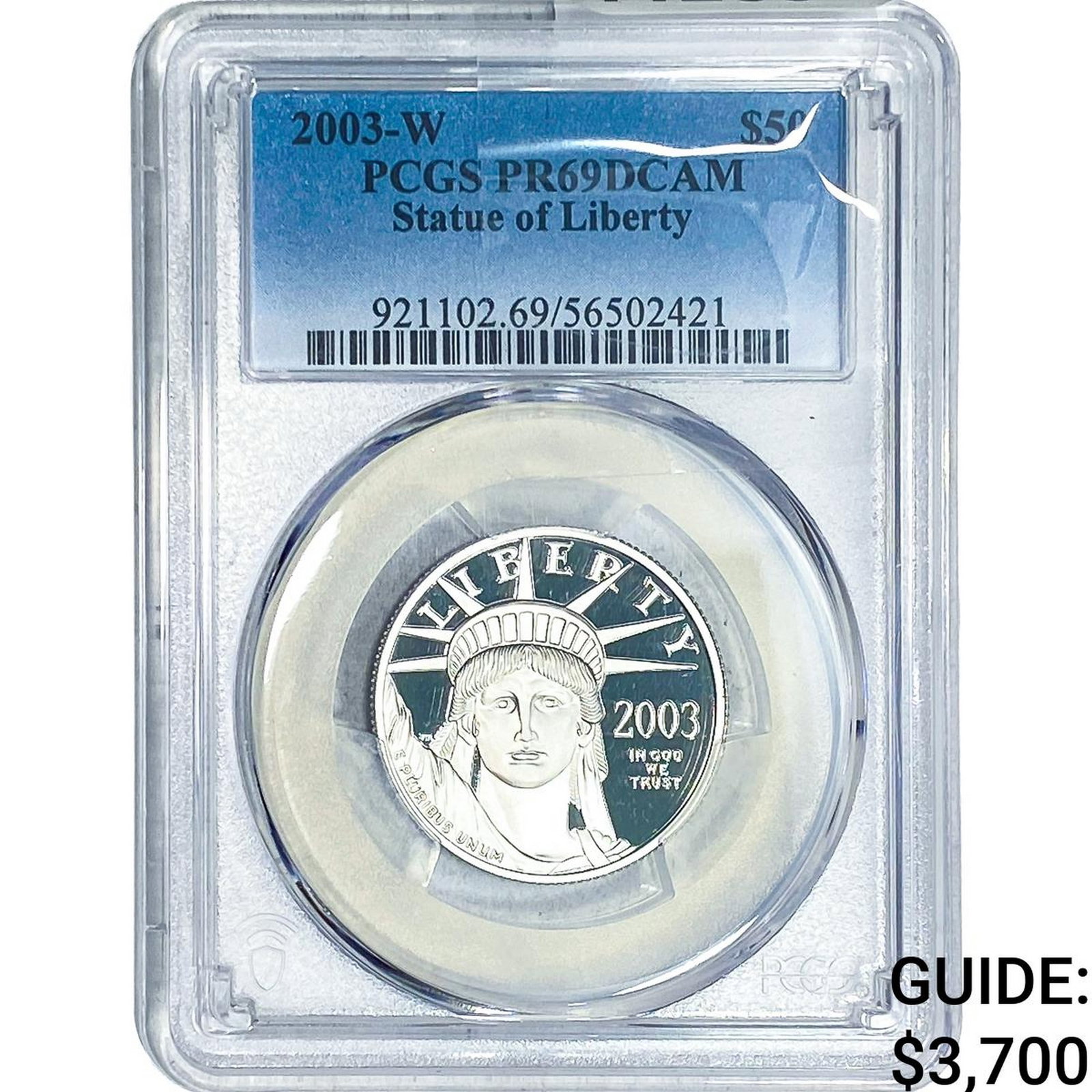 2003-W $50 Statue of Liberty Platinum 1/2oz PCGS PR69 DCAM: 2003-W $50 Statue of Liberty Platinum 1/2oz PCGS PR69 DCAM