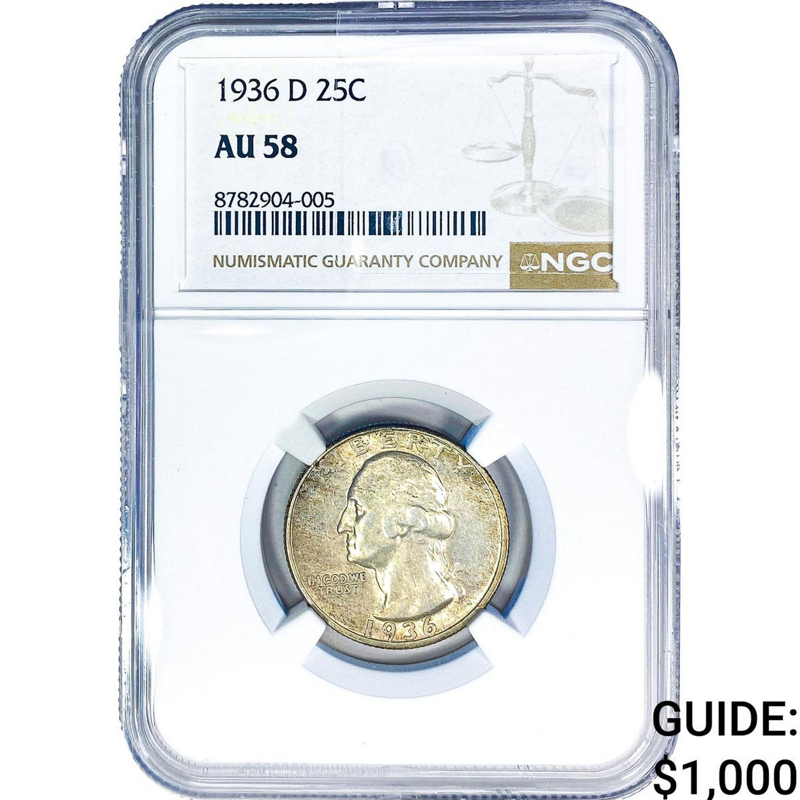 1936-D Washington Silver Quarter NGC AU58 (1 of 4)